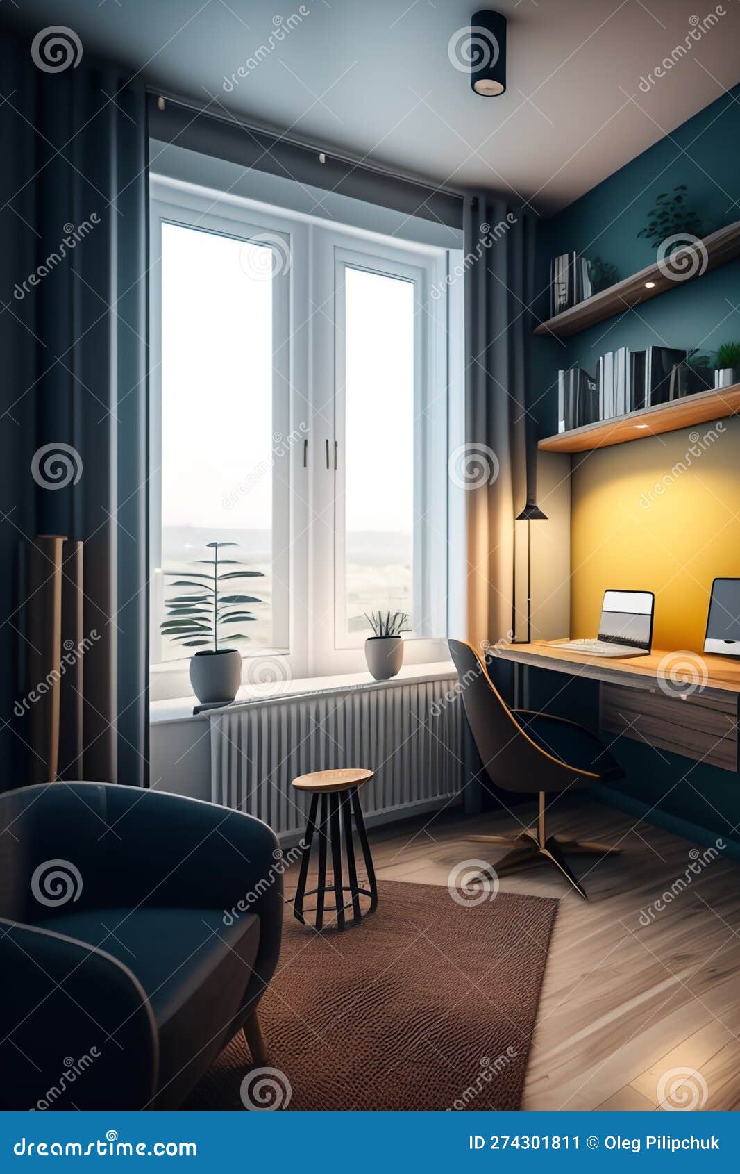 Workplace in the Apartment, with a Computer. Stock Illustration