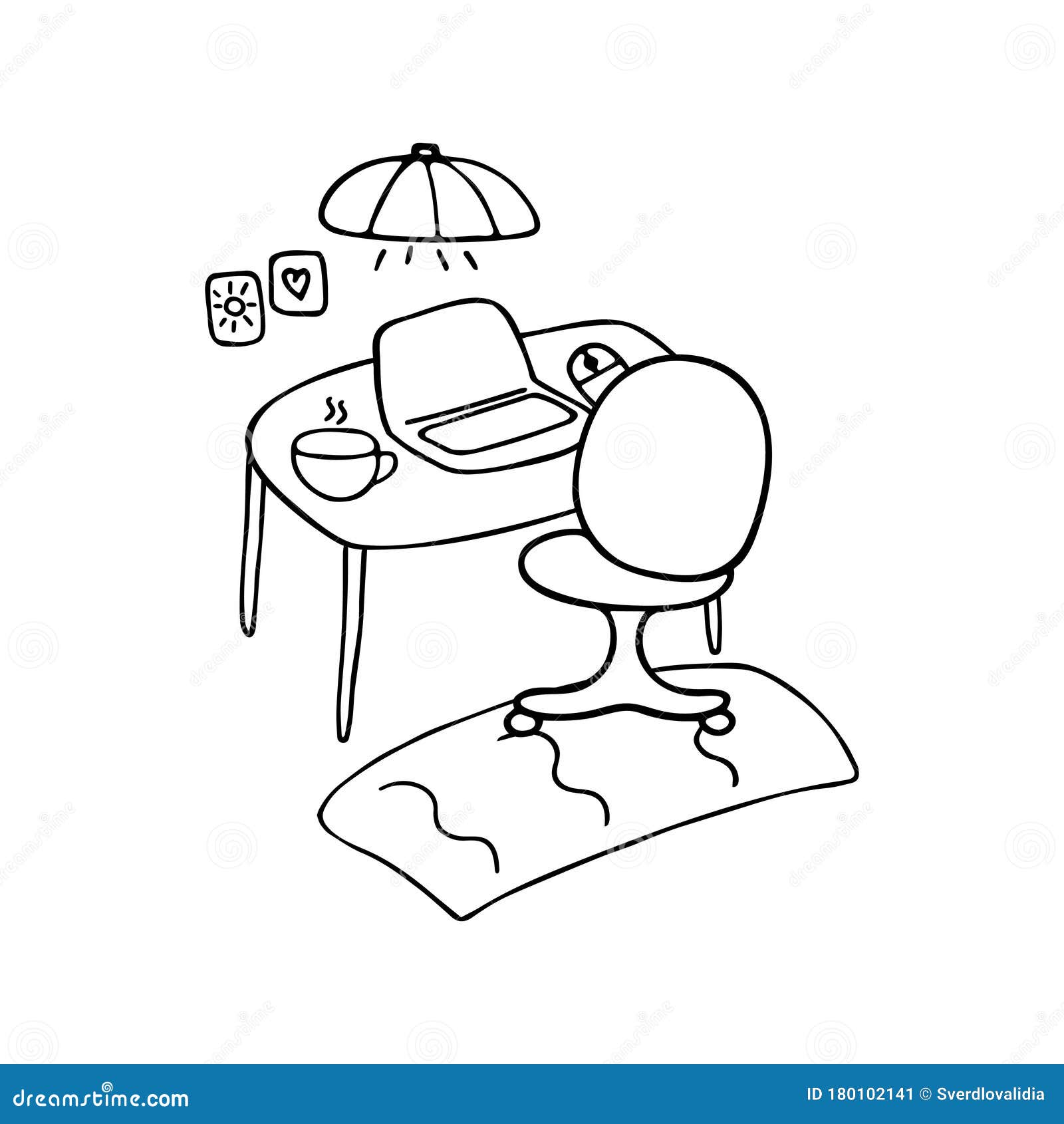 Workplace. Computer on the Table and a Chair for Work. Cozy for