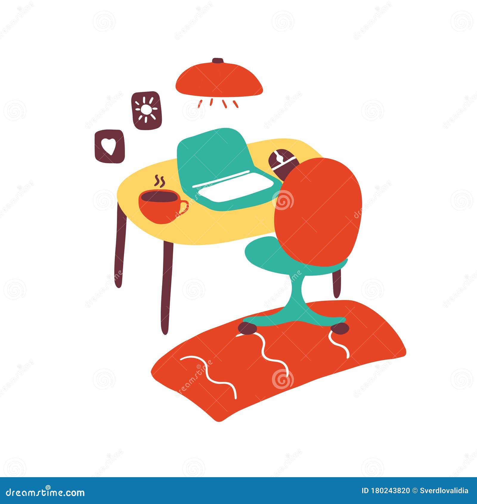 Workplace. Computer on the Table and a Chair for Work. Cozy for