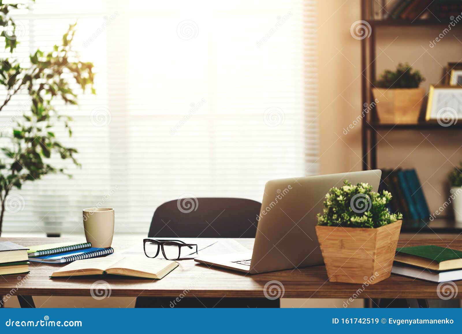 Workplace Desk with Computer at Window in Office at Home in Apartment