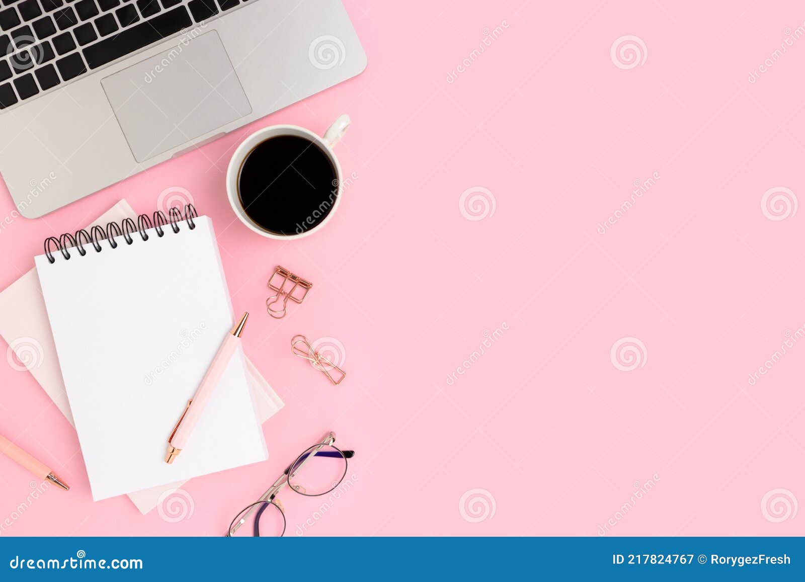 Workplace for E-learning with Laptop and Coffee on a Pink Background ...