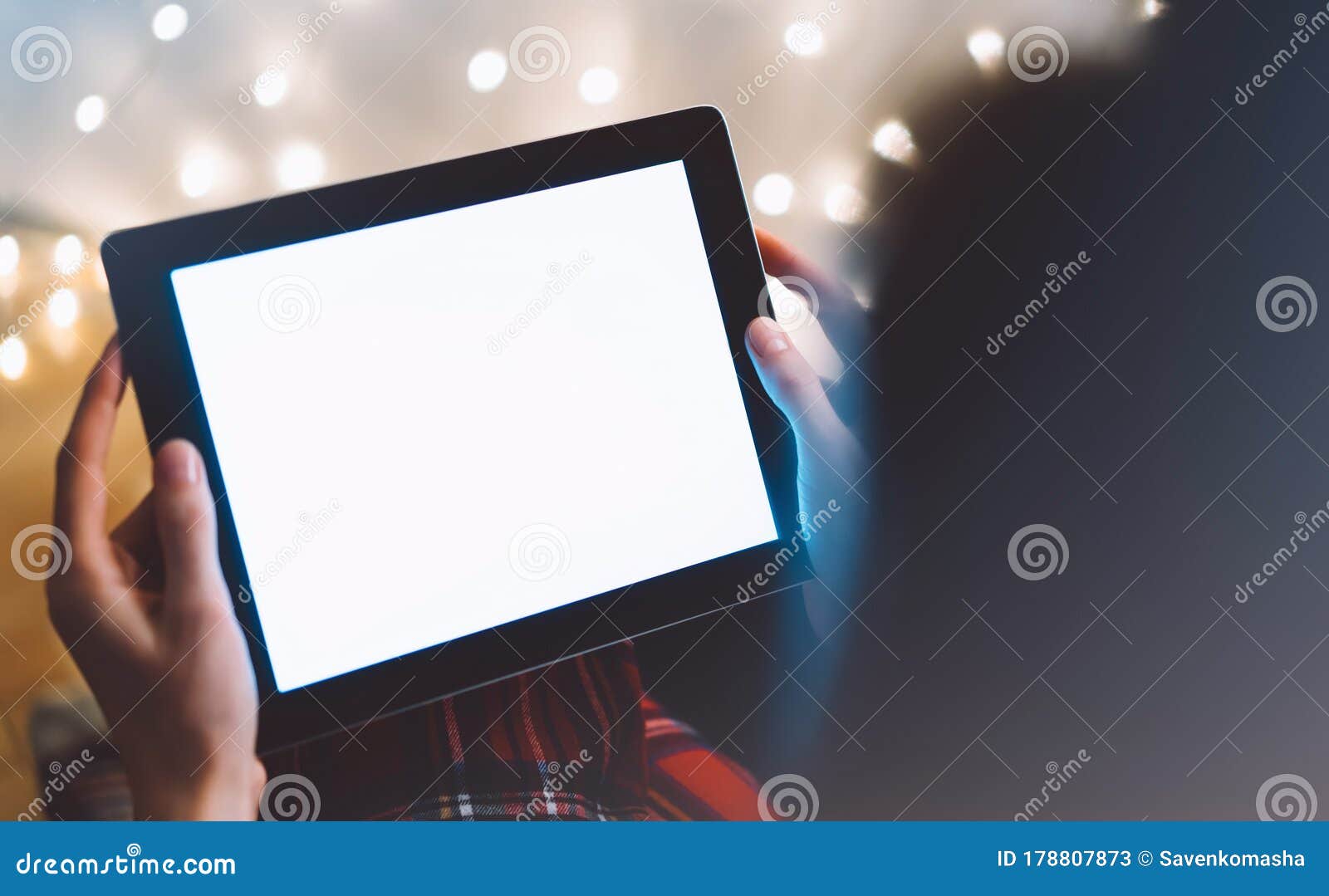 workplace at home girl working tablet technology relax bokeh isolation student study computer with blank screen hands holding stock image image of holding business 178807873