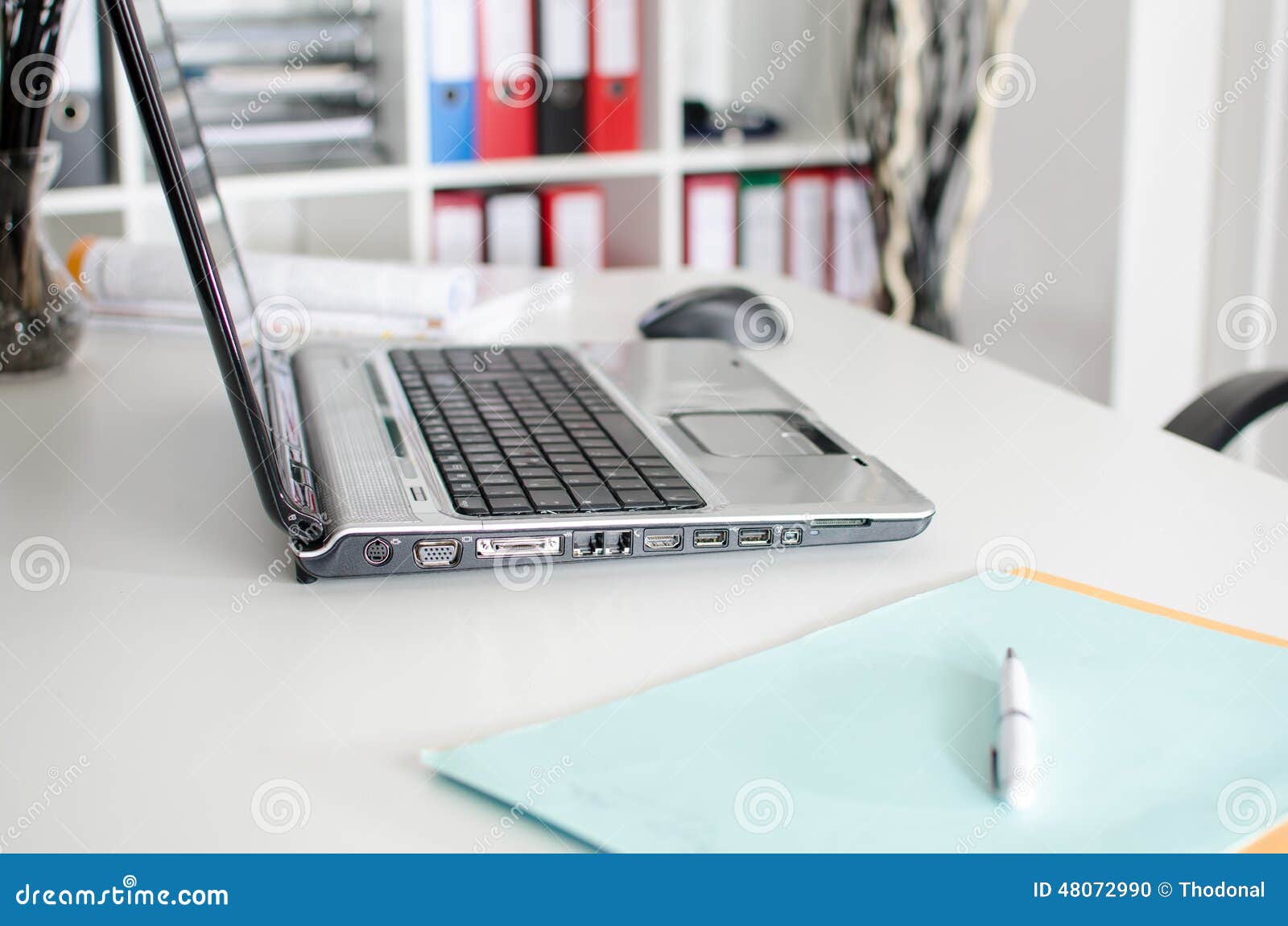 Workplace with laptop stock photo. Image of table, laptop 48072990