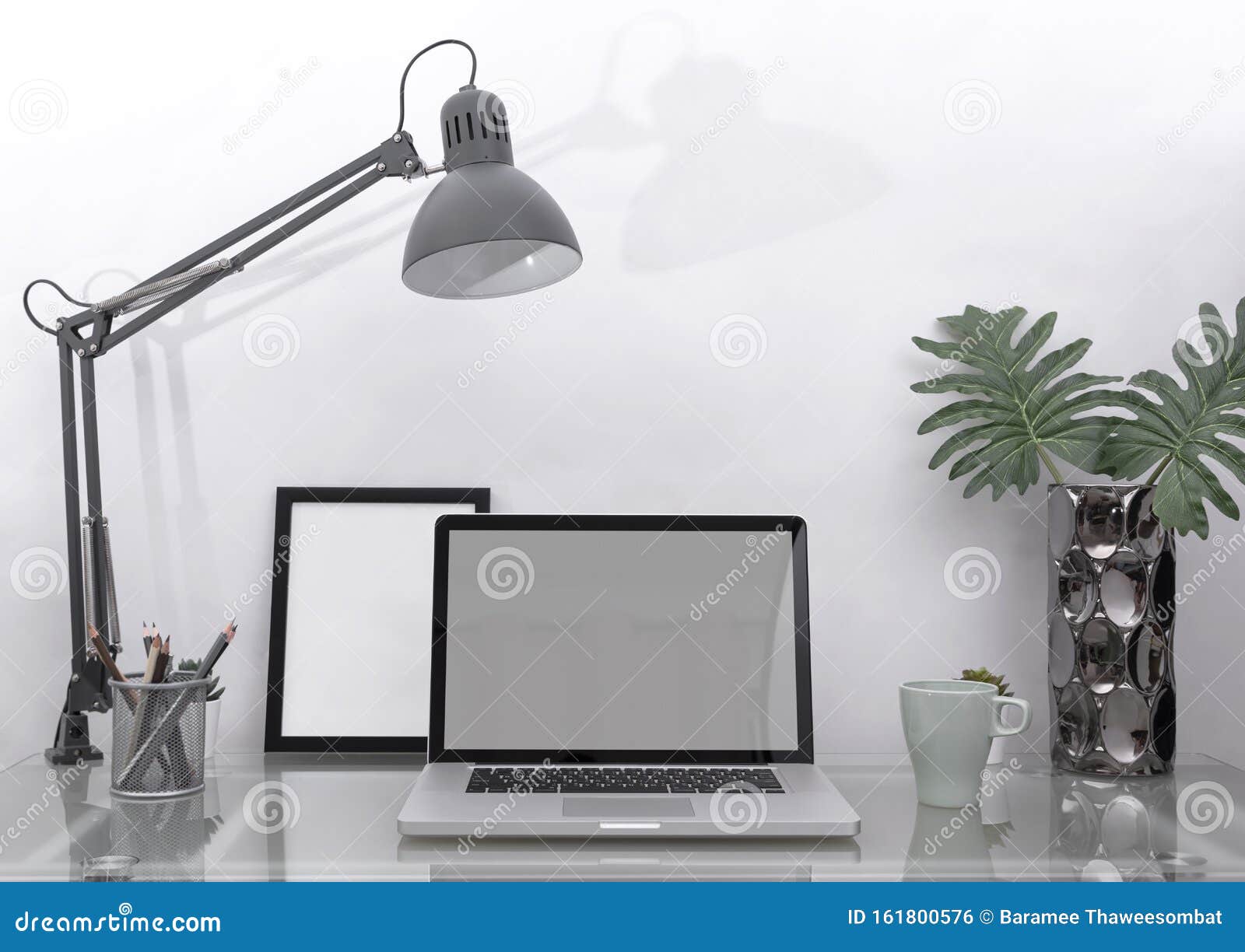 workplace mockup concept. office decor desktop computer with  equipment. creative workspace