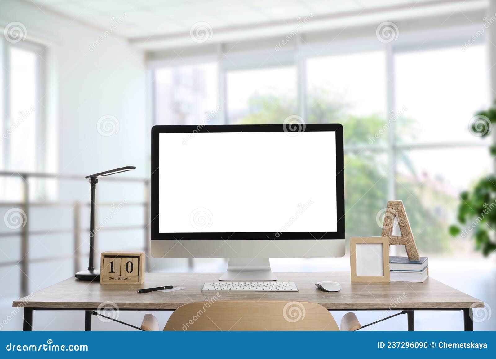 Workplace with Modern Computer on Wooden Table Indoors. Mockup for ...