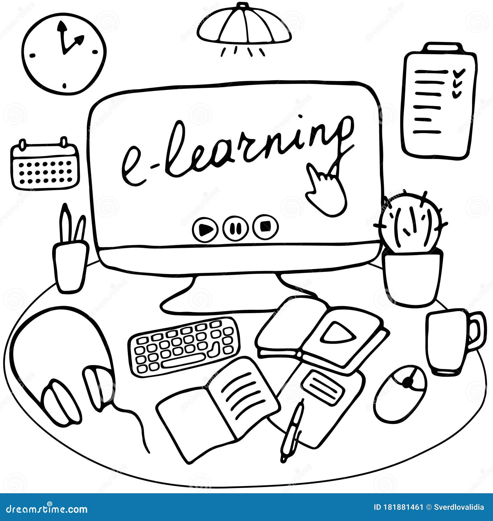 Workplace for Online Learning and Remote Work. Desktop with Stationery