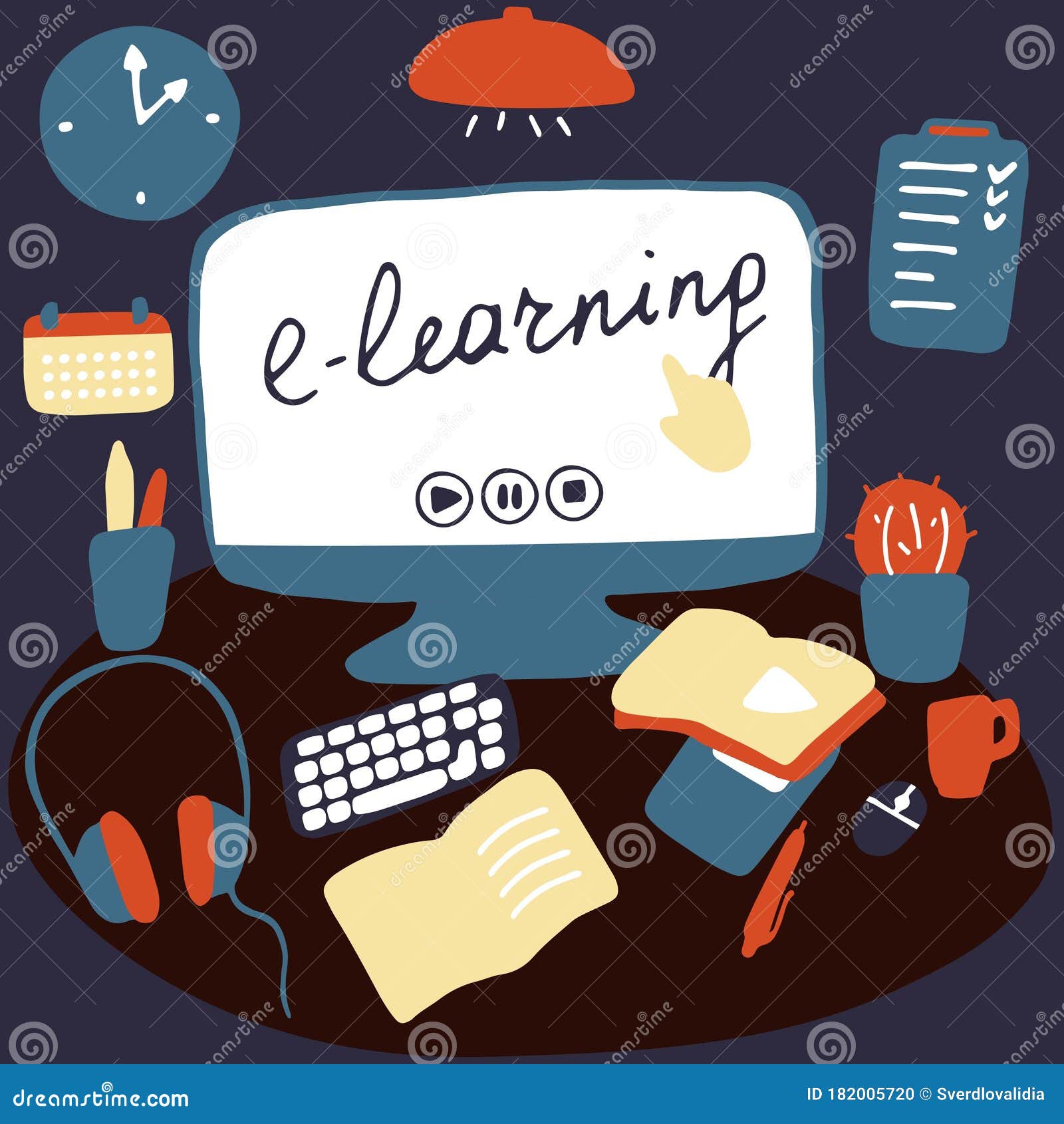 Workplace for Online Learning and Remote Work. Desktop with Stationery