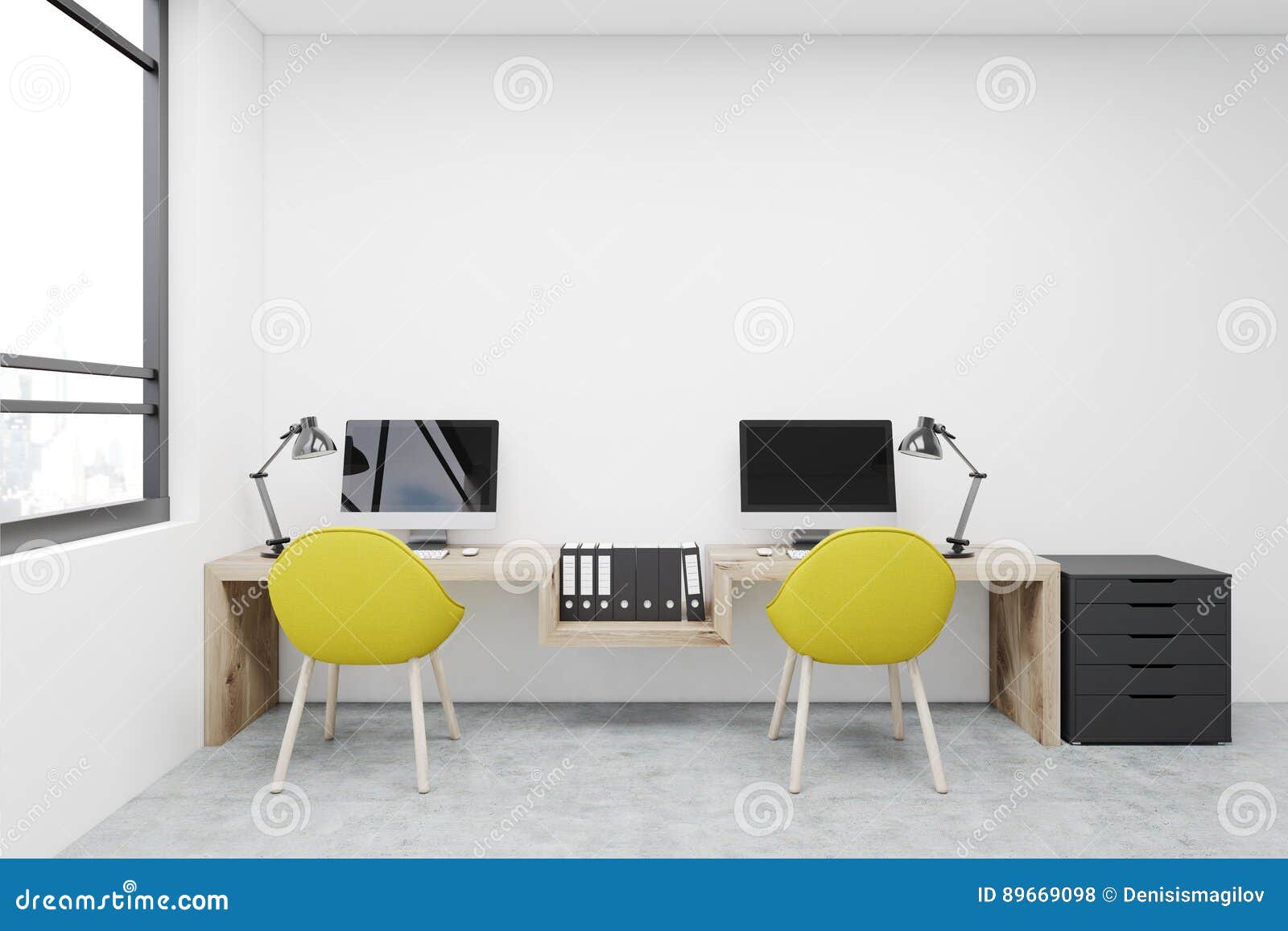 Workplace Two Yellow Chairs Computers Stock Illustration