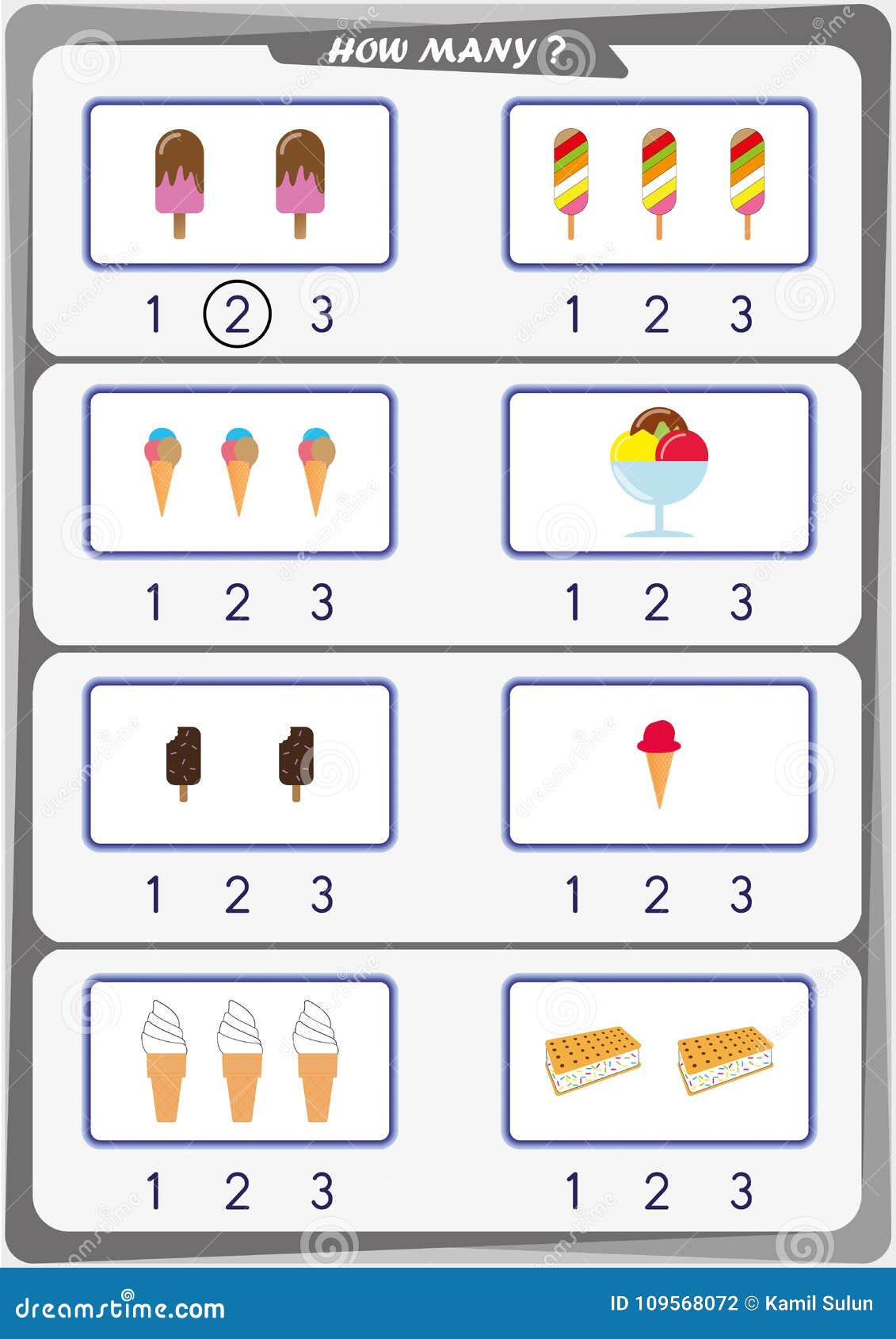 worksheet for kids count the number of objects learn the numbers 1 2