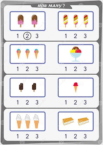 Worksheet For Kids Count The Number Of Objects Learn The Numbers 1 2 3 Stock Vector 