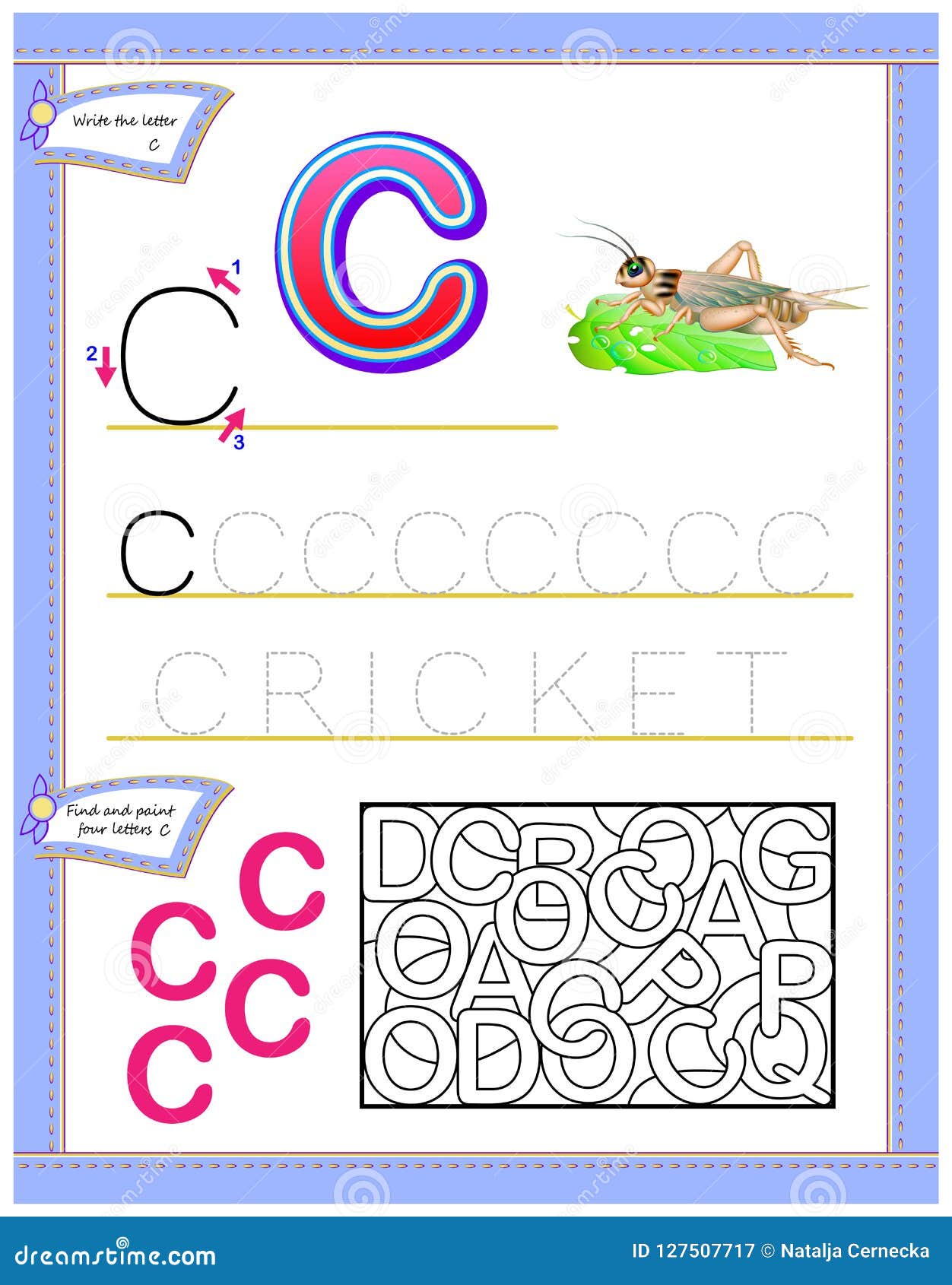 worksheet for kids with letter c for study english alphabet logic puzzle game developing children skills for writing and reading stock vector illustration of kids cartoon 127507717