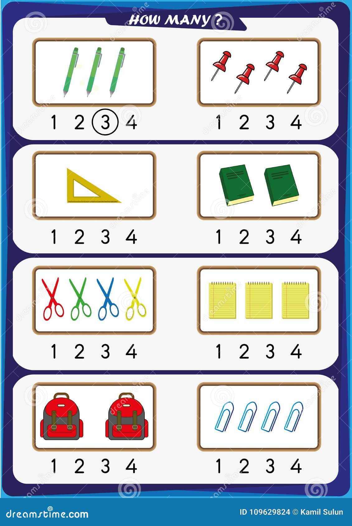 Worksheet for Kindergarten Kids, Count the Number of Objects, Learn the