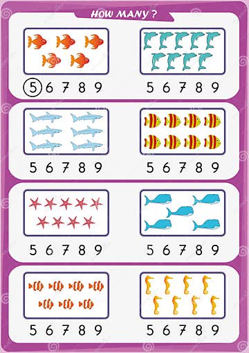 Worksheet For Kindergarten Kids Count The Number Of Objects Learn The Numbers 1 2 3 4 5 6 