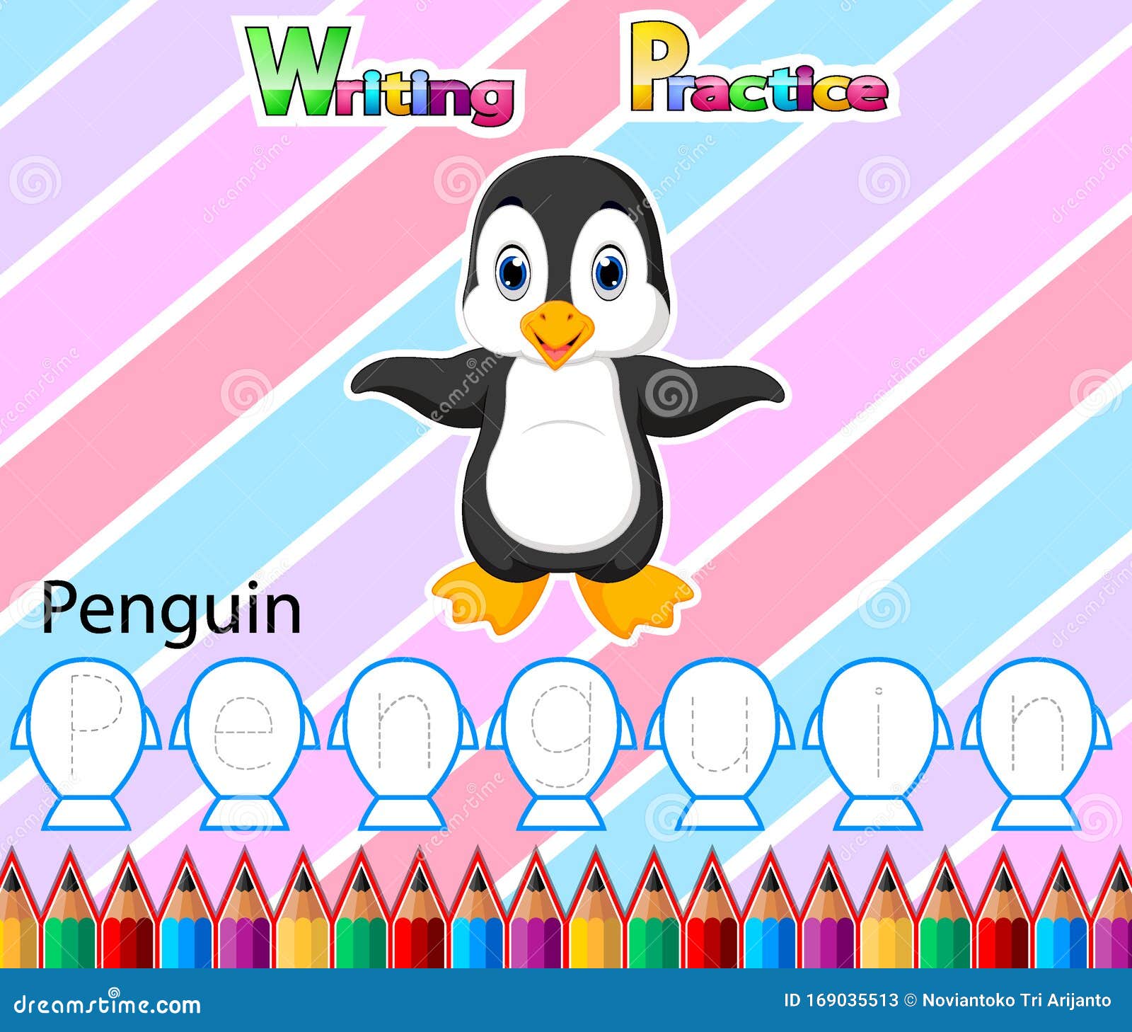 Worksheet Writing Practice Alphabet P For Penguin Stock Vector