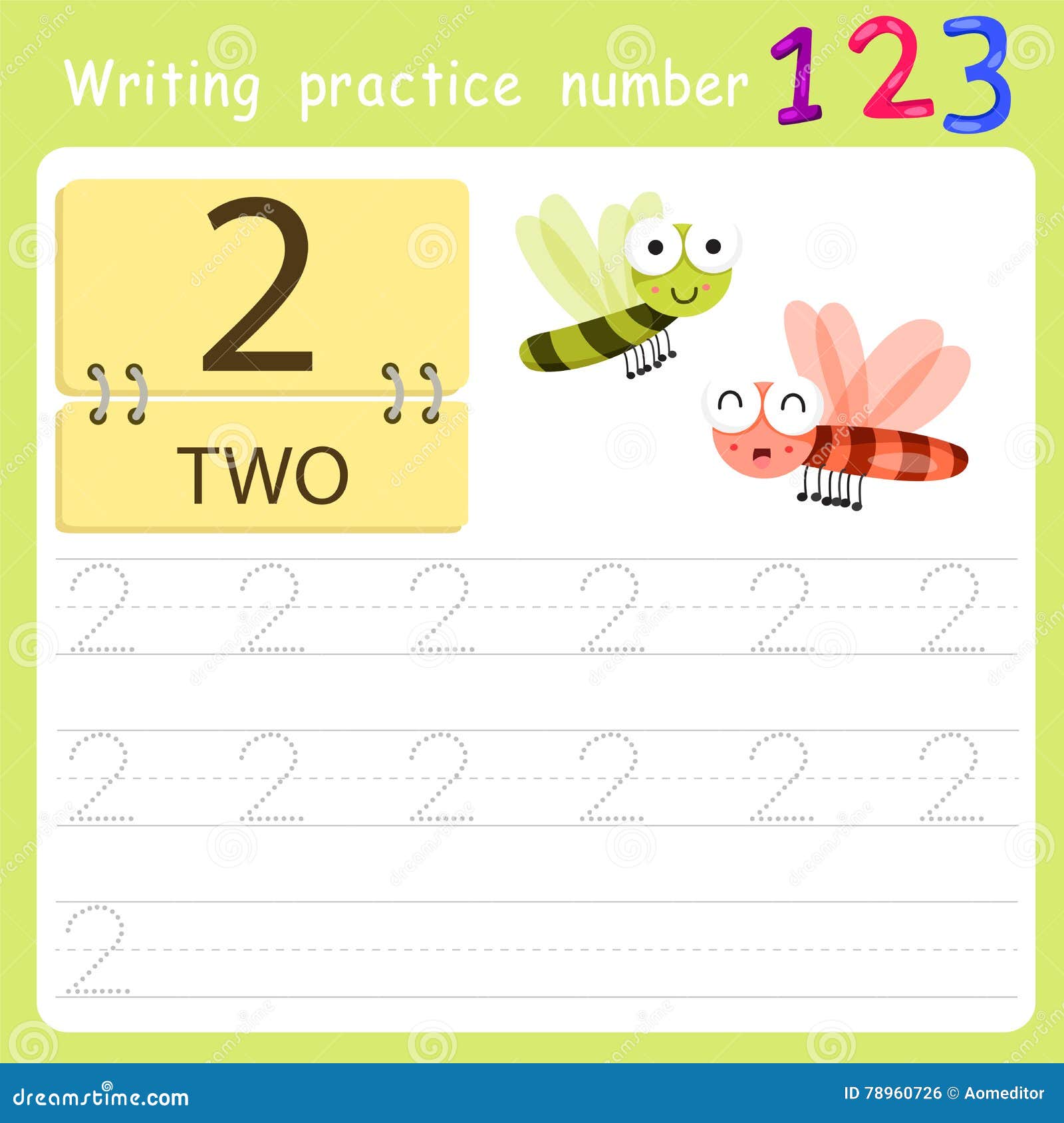 Worksheet Writing Practice Number Two Stock Vector ...