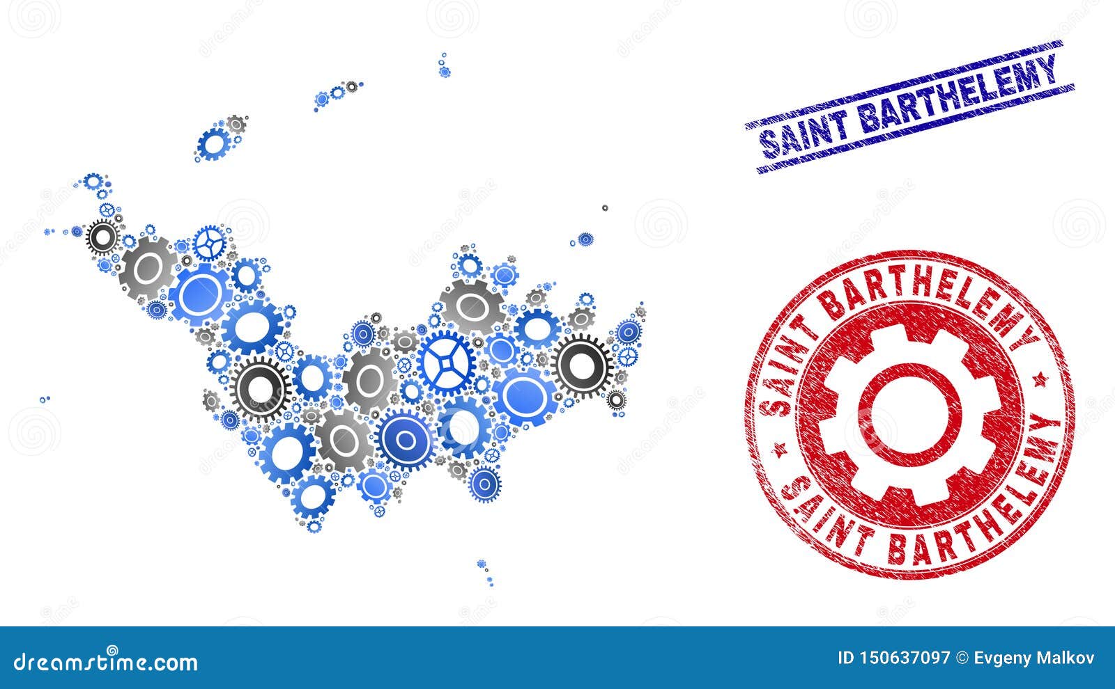 Mosaic Vector Saint Barthelemy Map and Grunge Stamps Stock