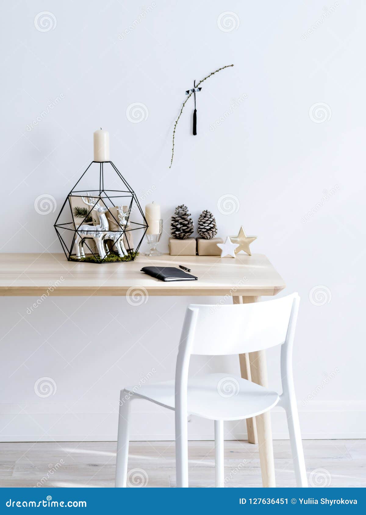 Workspace Decorated For Christmas Stock Image Image Of Lamp