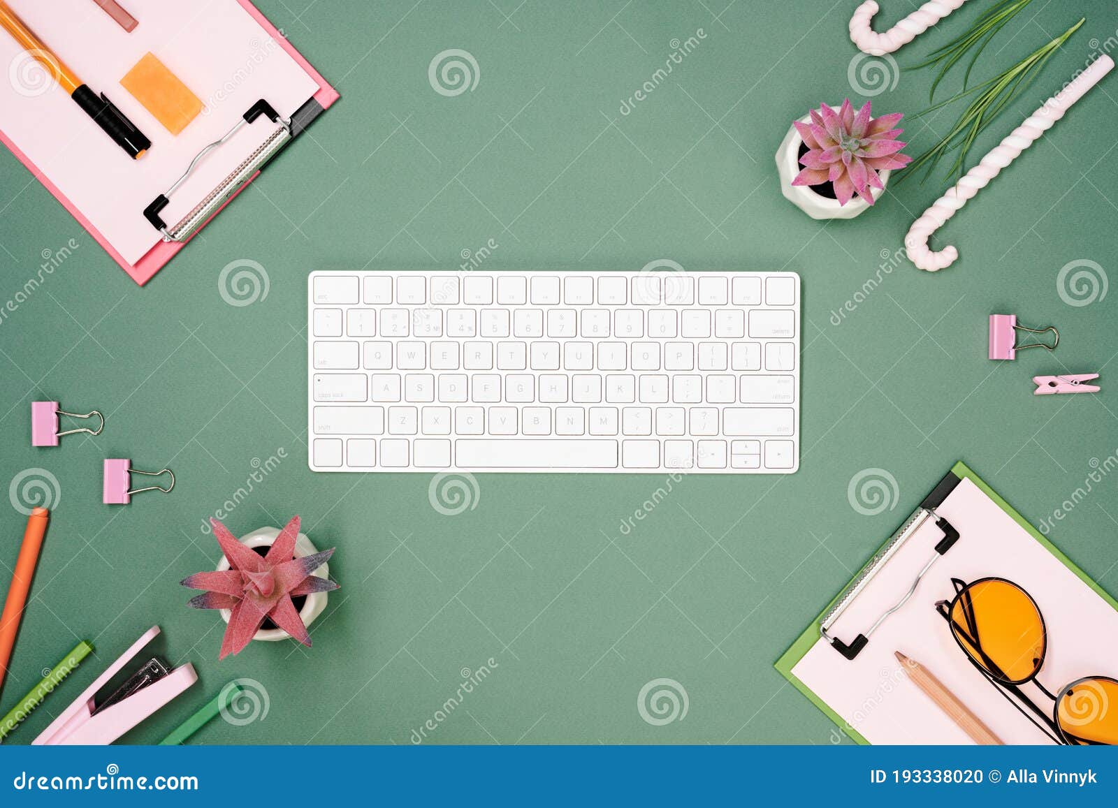 workspace mockup for two with clipboards, keyboard