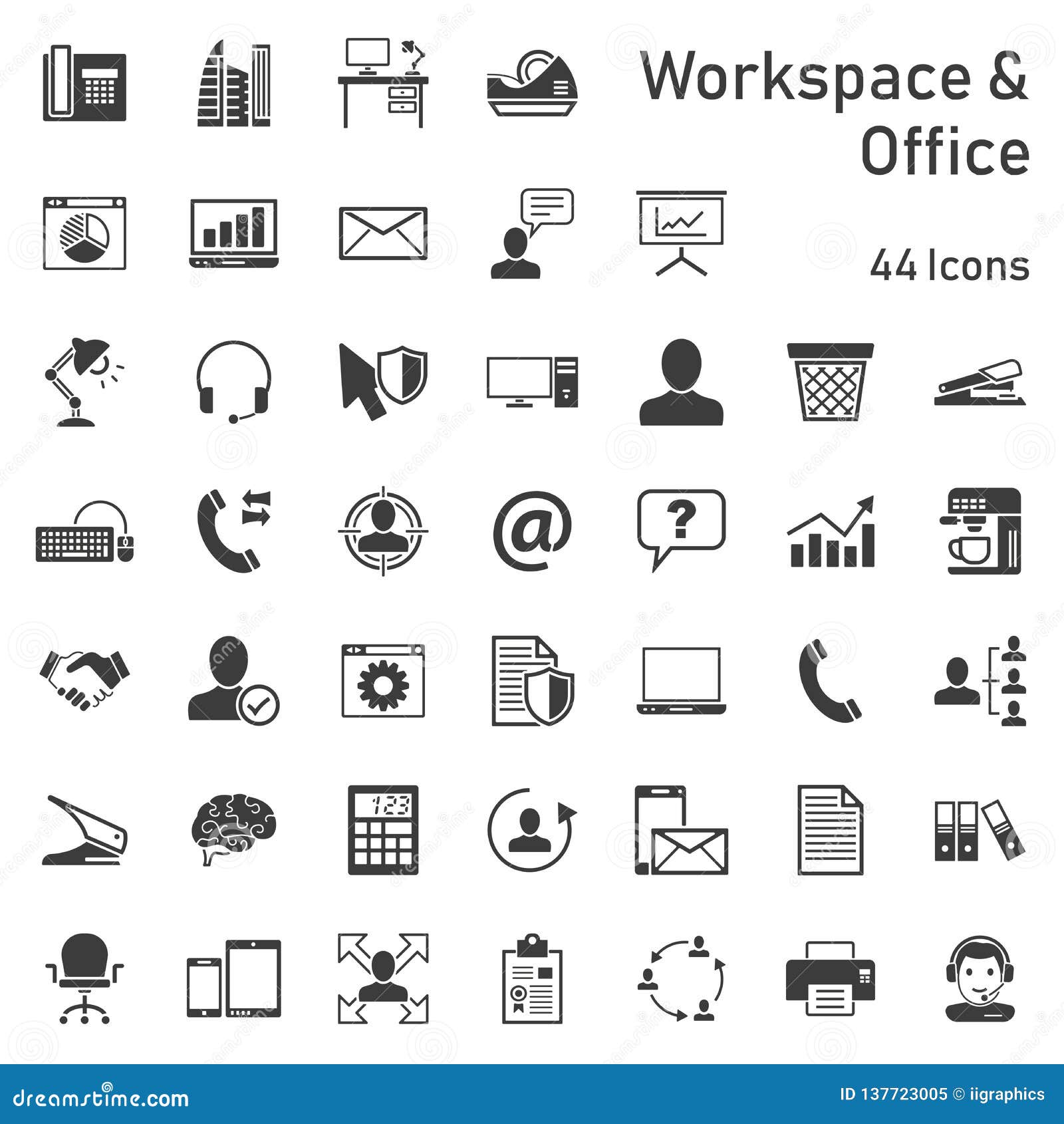 Workspace Office Icon Set Stock Illustration Illustration Of Stationery 137723005