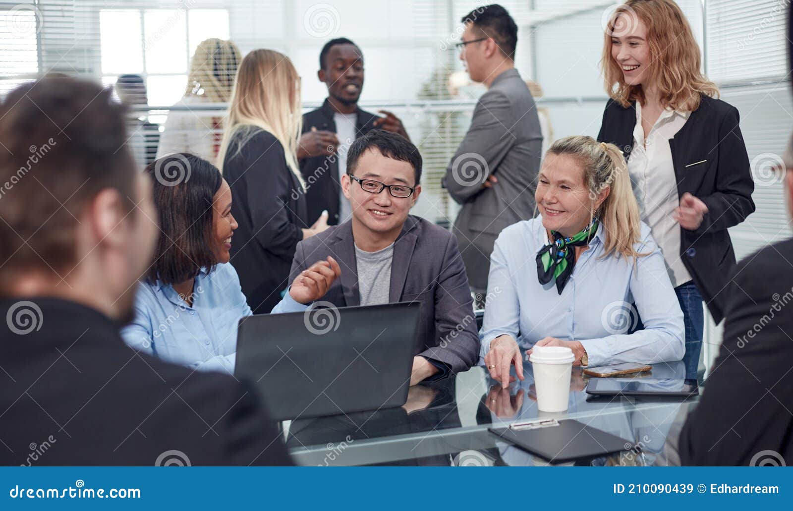 Workteam in Office Working on Desktop Computer Stock Image Image of