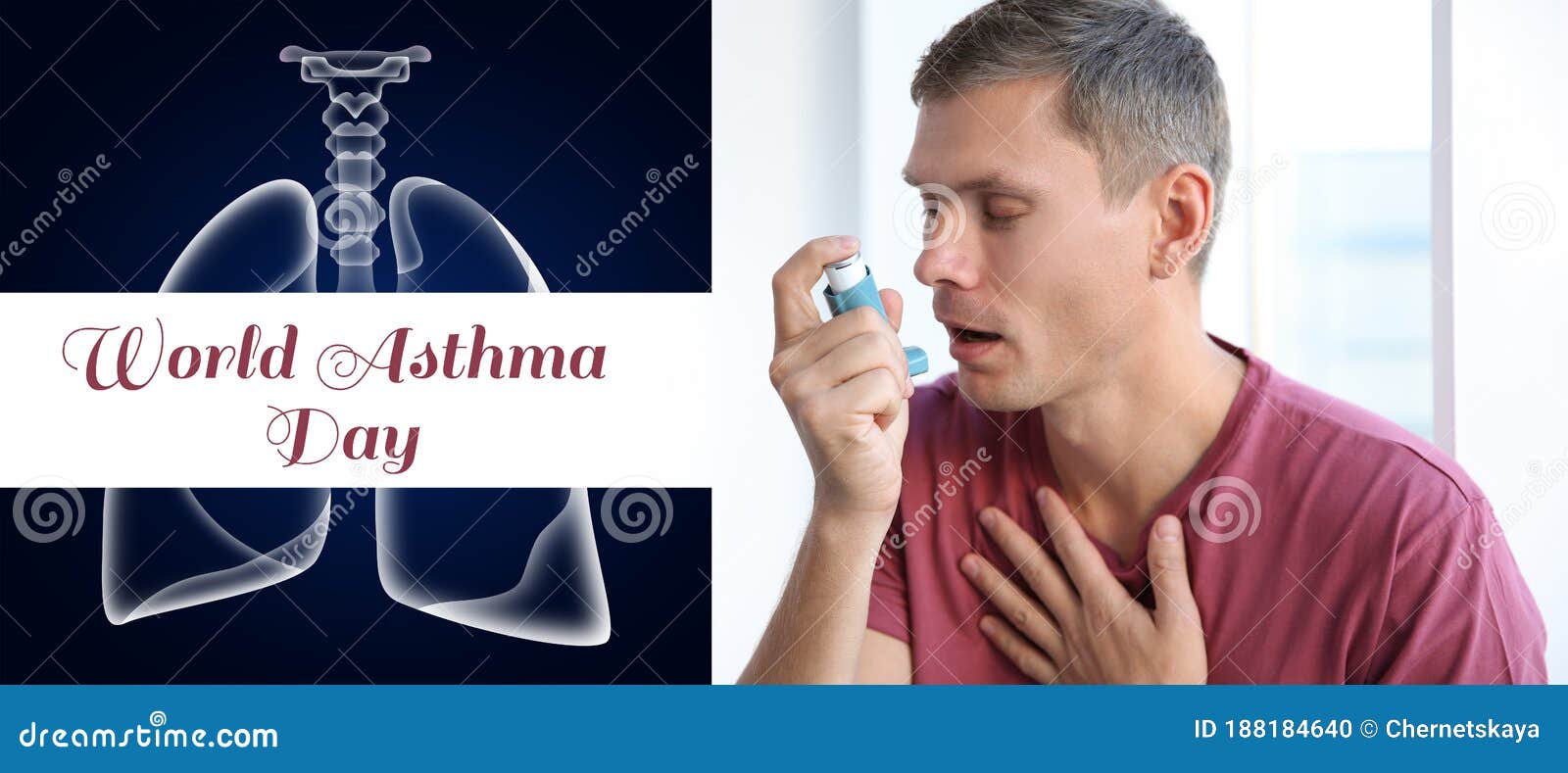 World Asthma Day. Young Man Using Inhaler Stock Photo Image of lungs