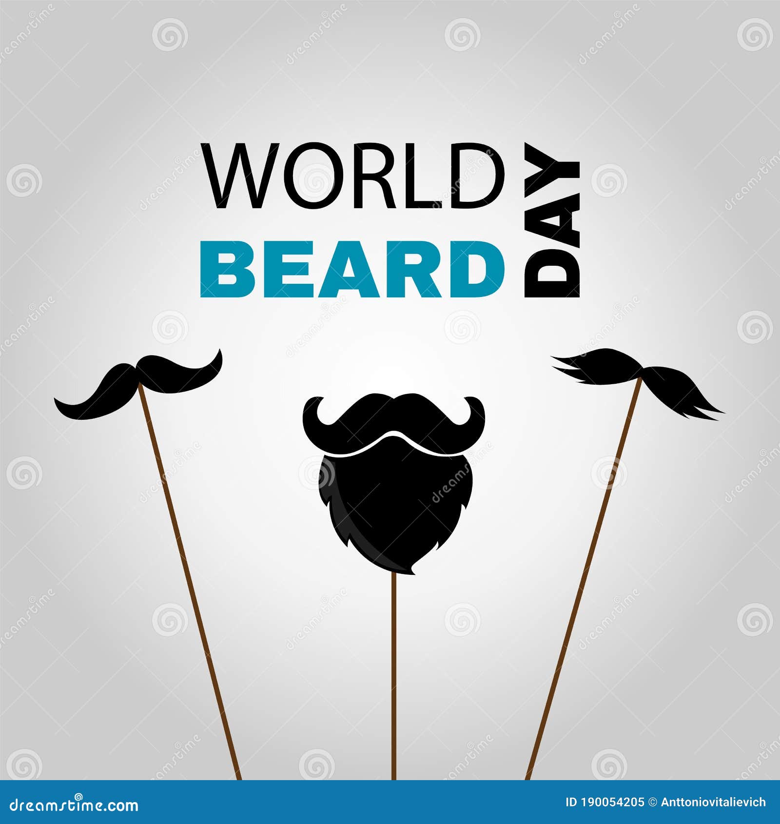 World Beard Day. Greeting Card with Party Masks Beard and Mustache on