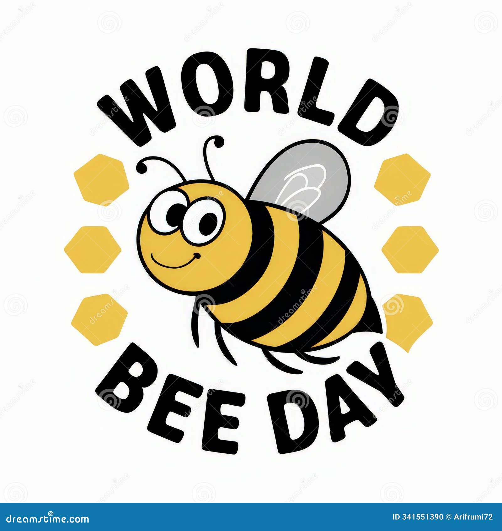 World Bee Day Typography Lettering with Funny Bee and Beehive
