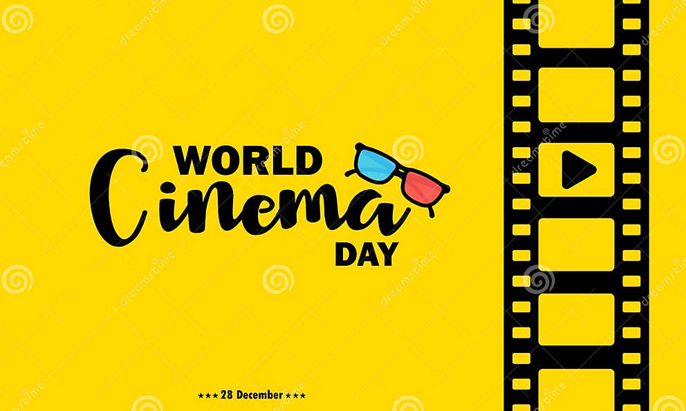 World Cinema Day Banner. with Film Strip. Cinematography. Vector on
