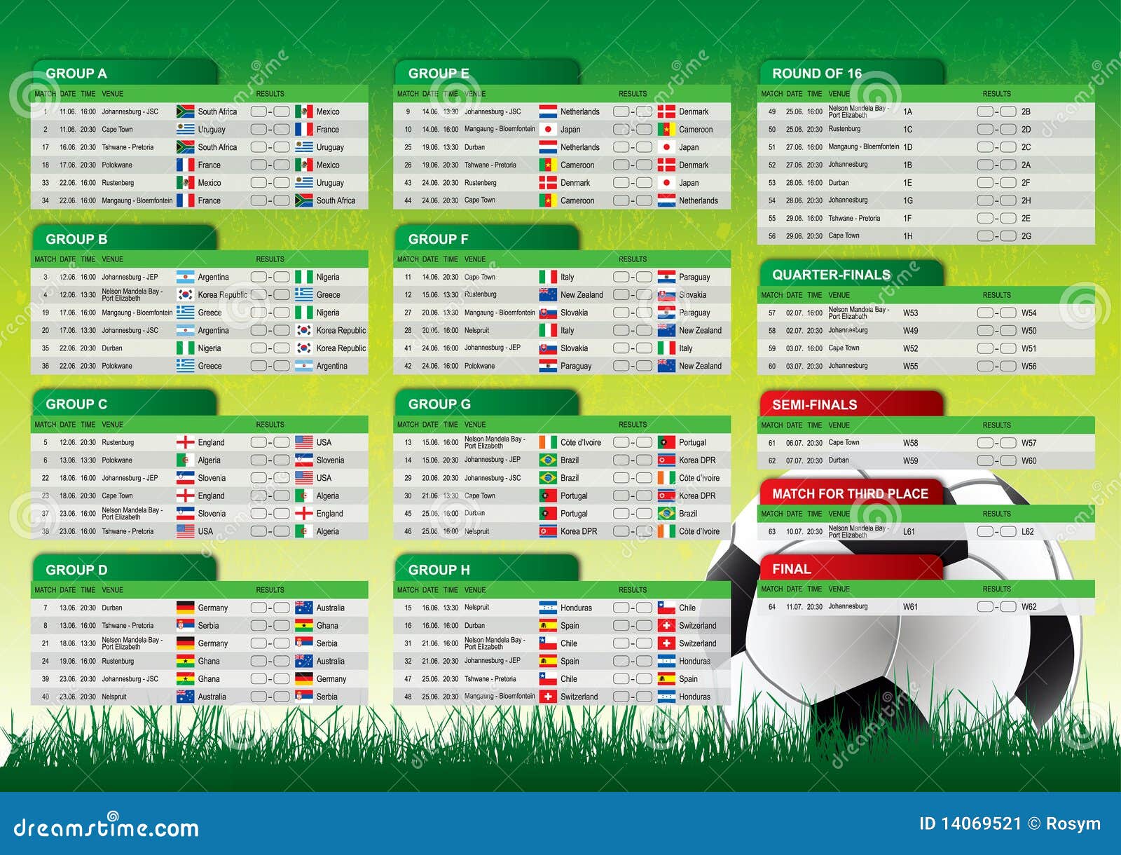 World Cup 2010 South Africa Schedule Editorial Photo