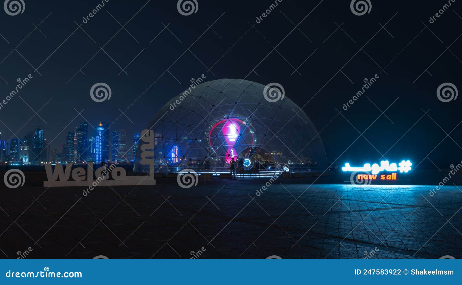 World Cup Count Down Clock in the Doha Corniche,shot at Night with Long