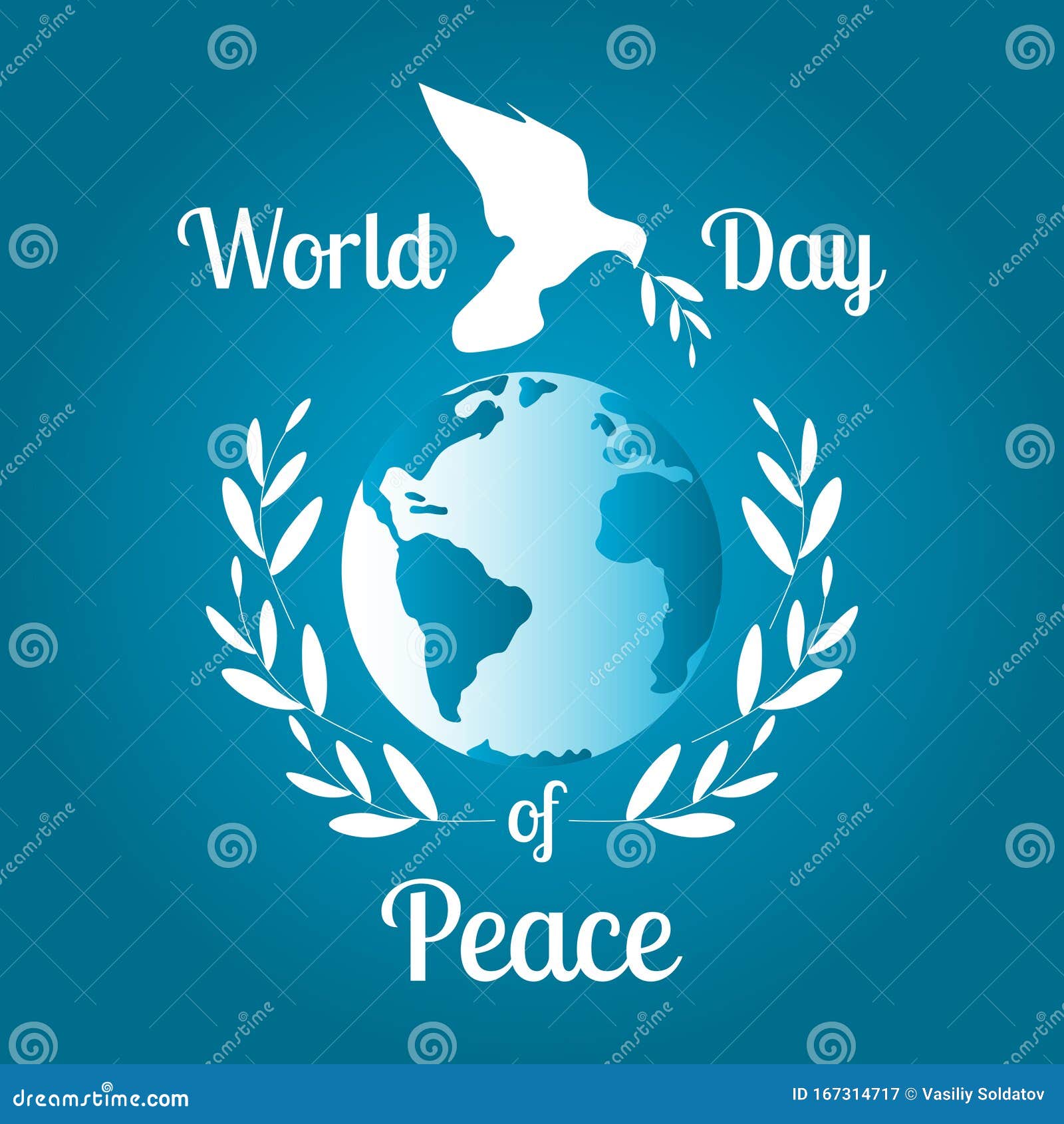 World Day of Peace Greeting Card or Logo with Earth Surrounded