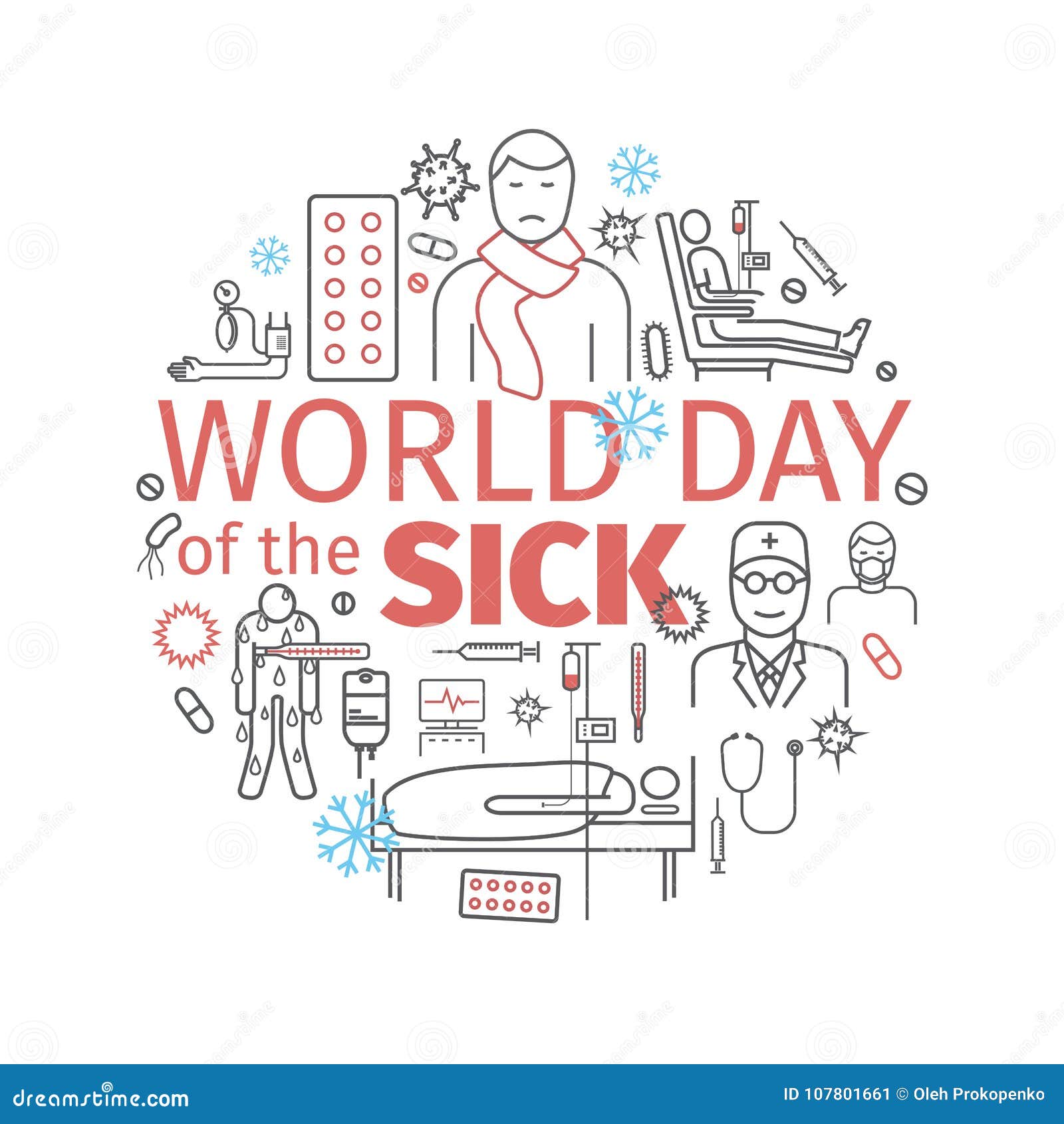 World Day Sick Banner. Line Icons Set. Vector Signs. Stock Vector