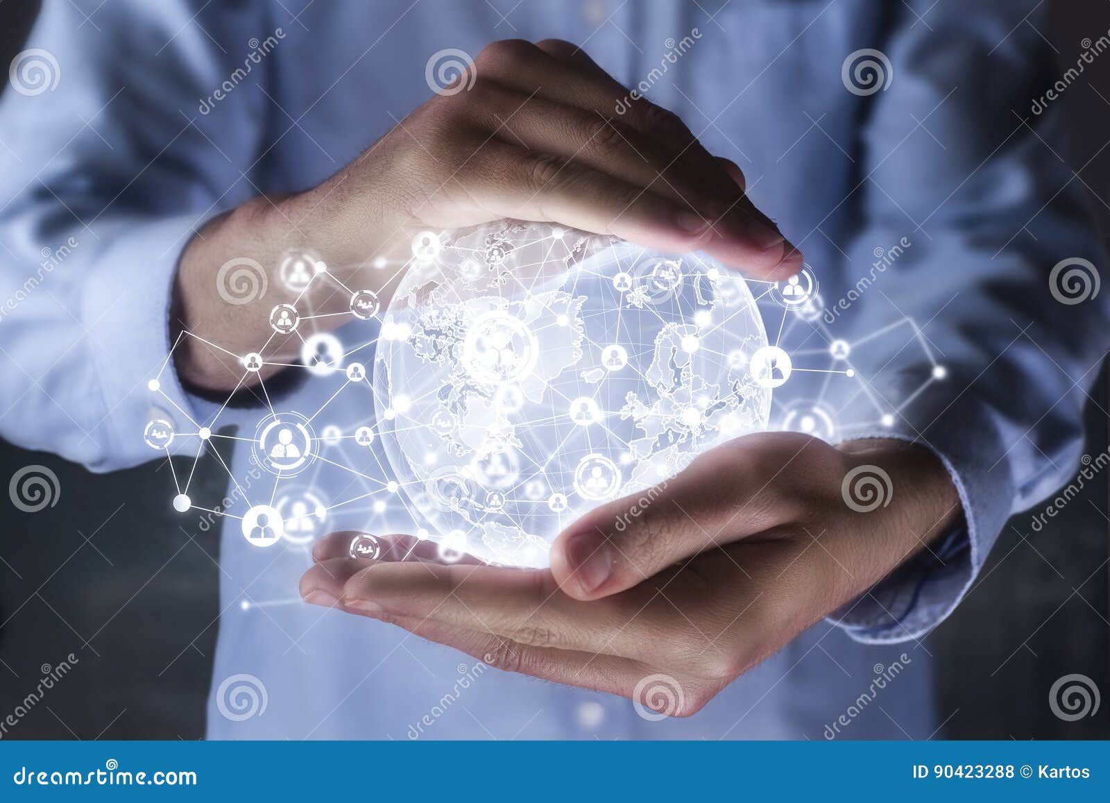 world with digital social media network diagram