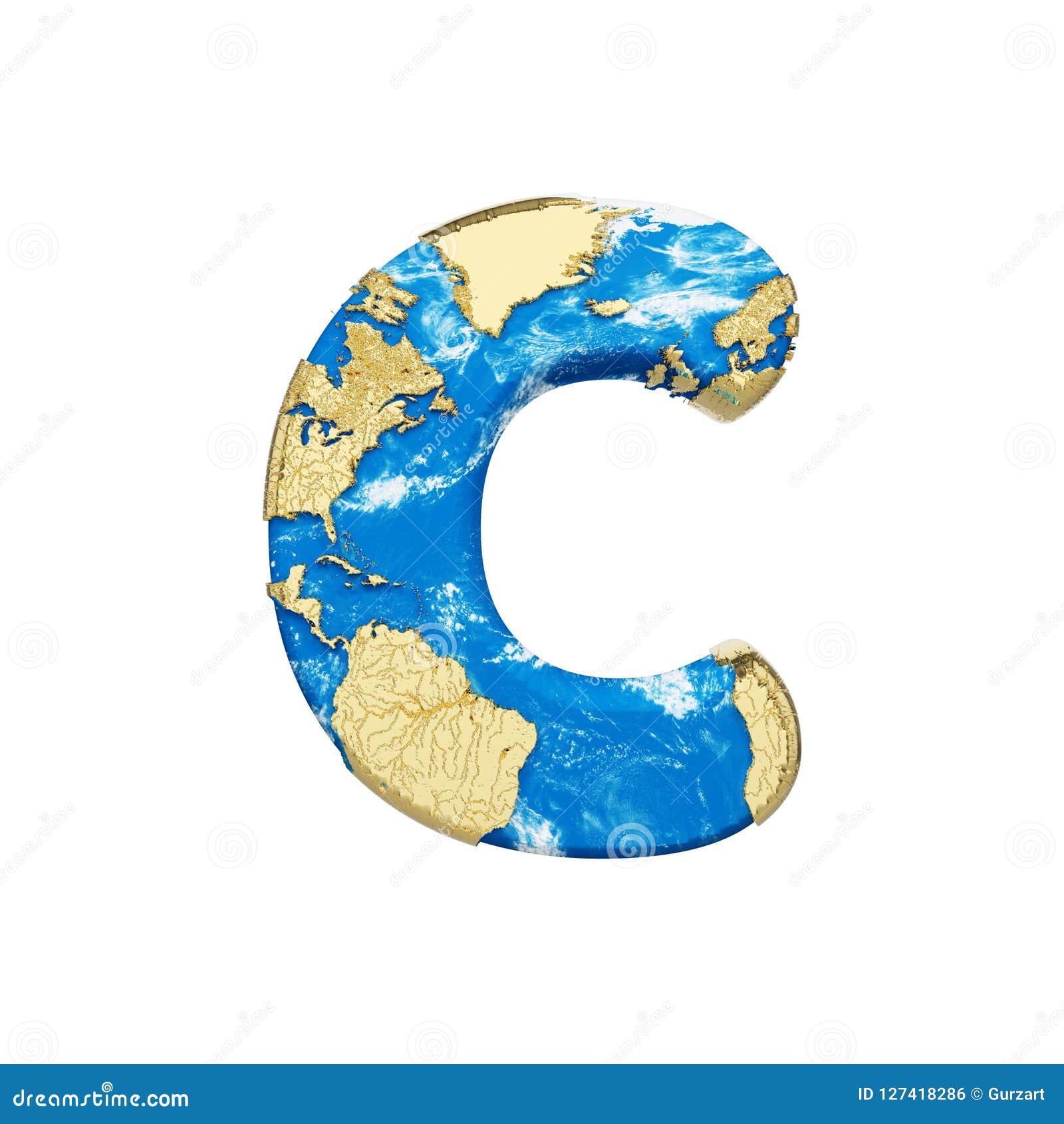 World Earth Globe Alphabet Letter C Uppercase Global Worldwide Font With Nasa Map 3d Render