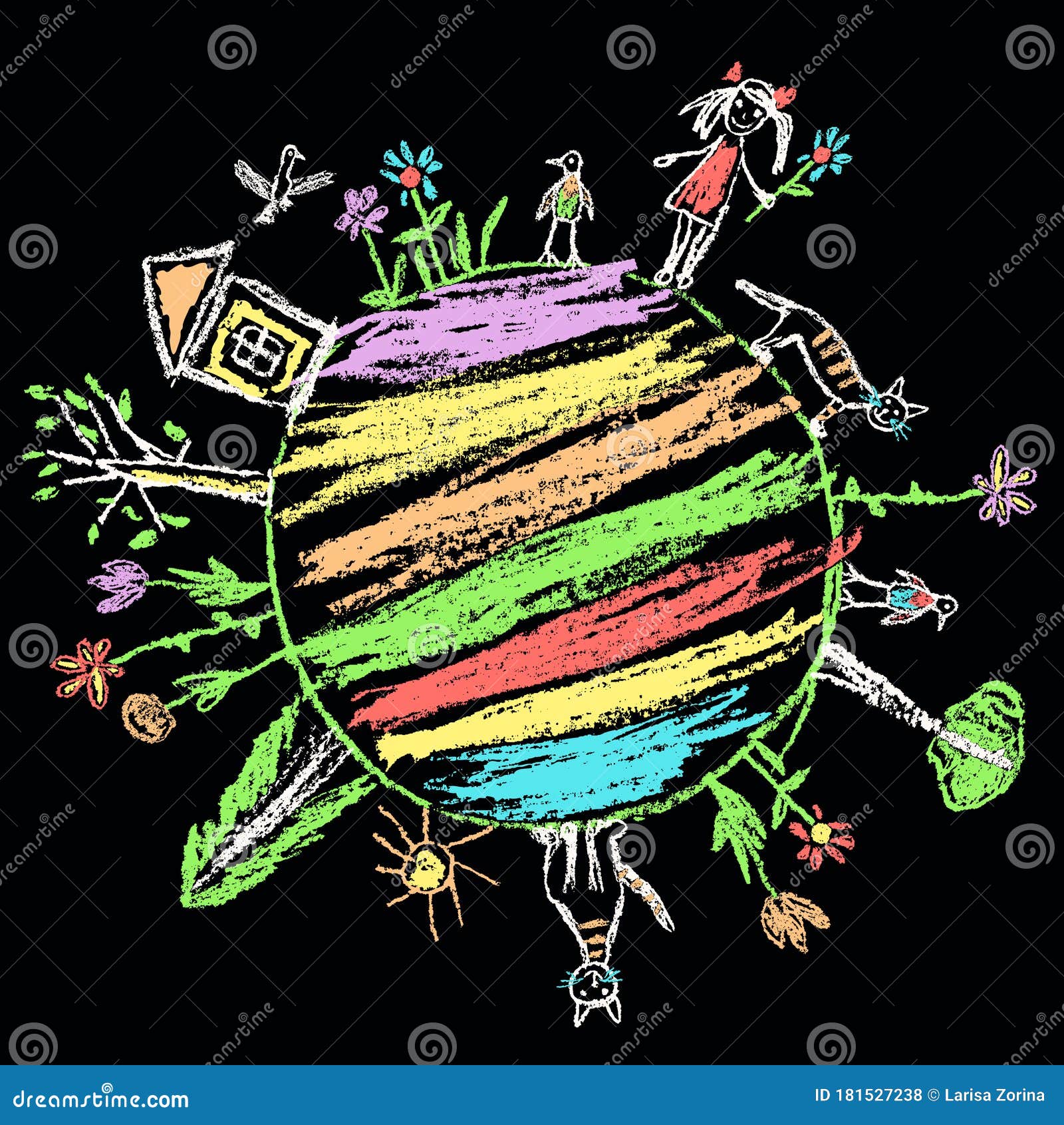 Brawl Kollektive Falde tilbage Earth Day Eco Friendly. Like Kids Hand Drawn Doodle Colorful Vector Art on  Black Board. Stock Vector - Illustration of childlike, black: 181527238