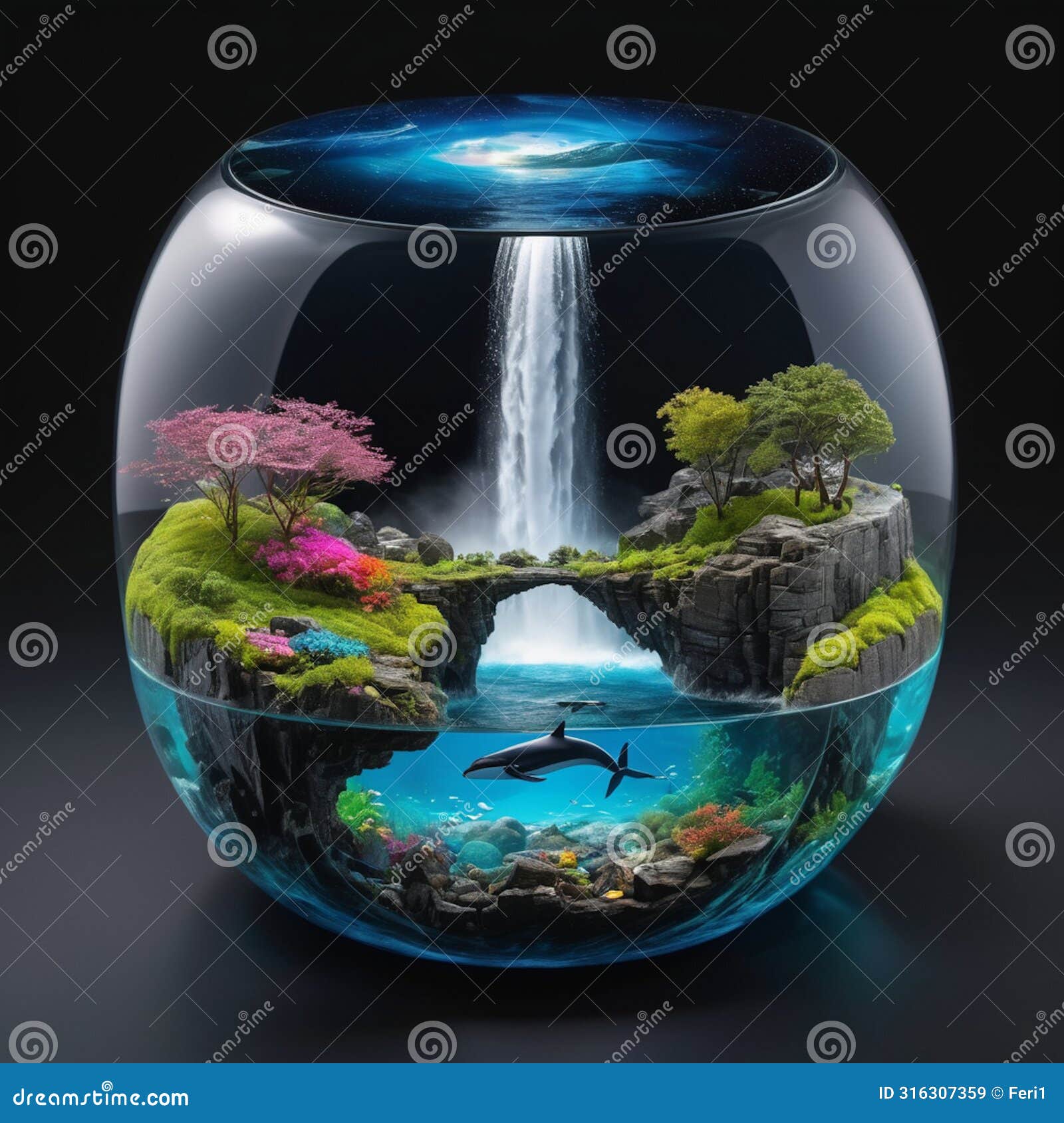 world enclosed in aquarium.