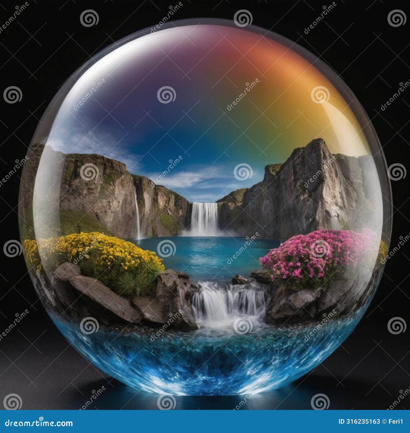 a world enclosed in a glass globe.