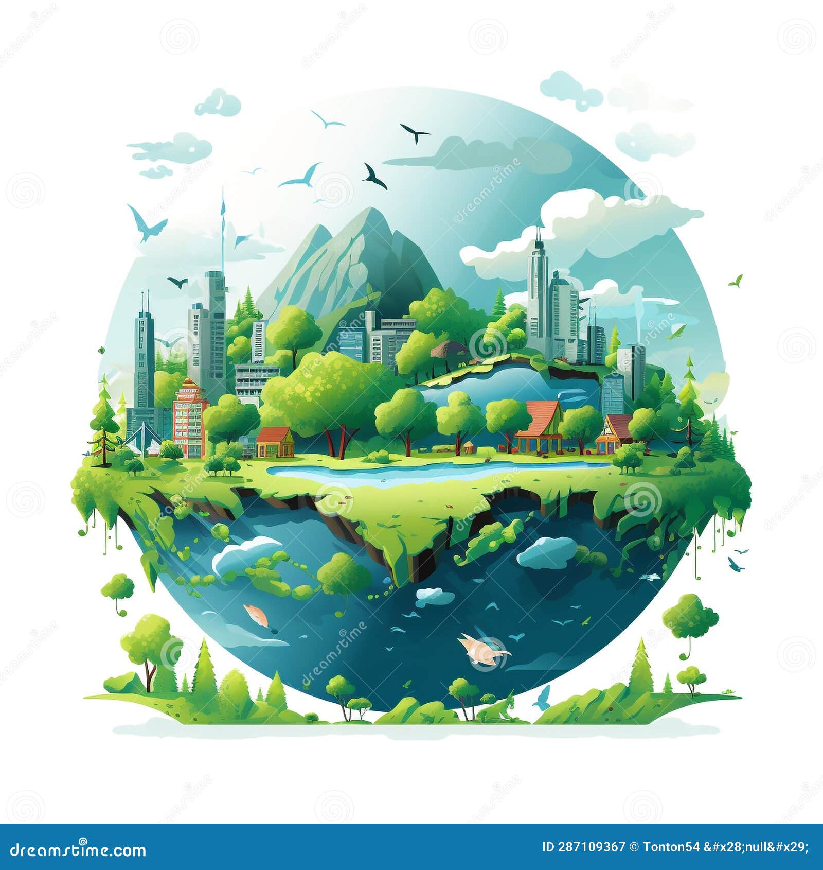 world environment day earth-d planet with cities and trees 