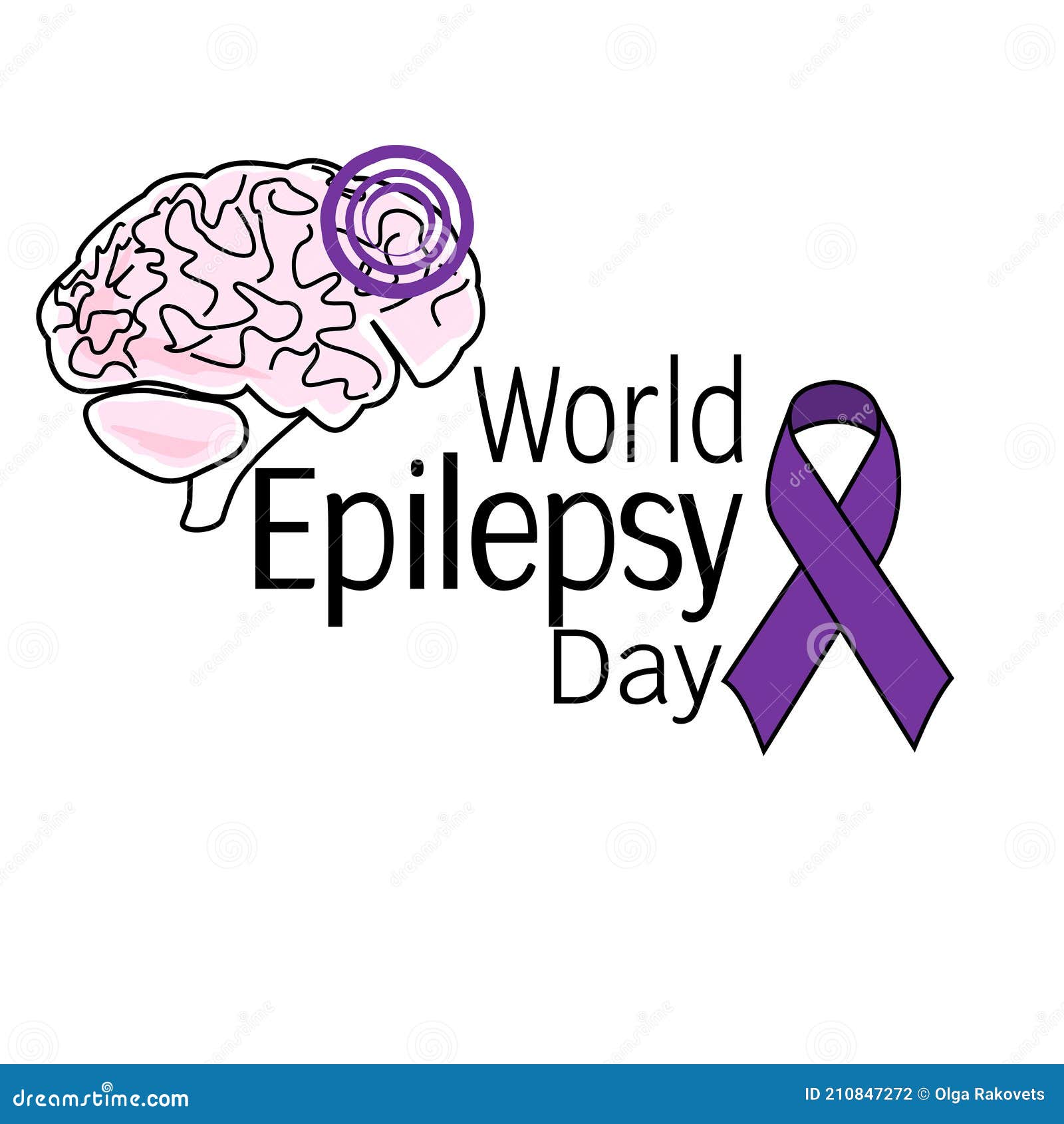 World Epilepsy Day, Symbolic Image of the Brain, Ribbons and Themed
