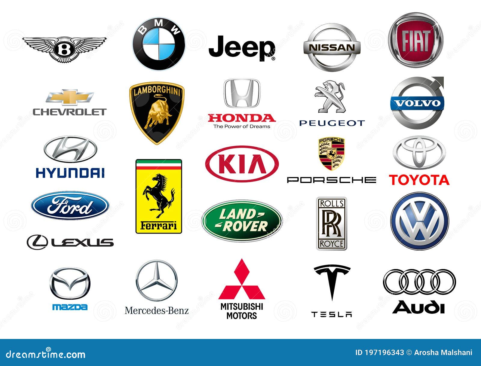 World Famous Car Brands. Isolated on White Background. Editorial ...