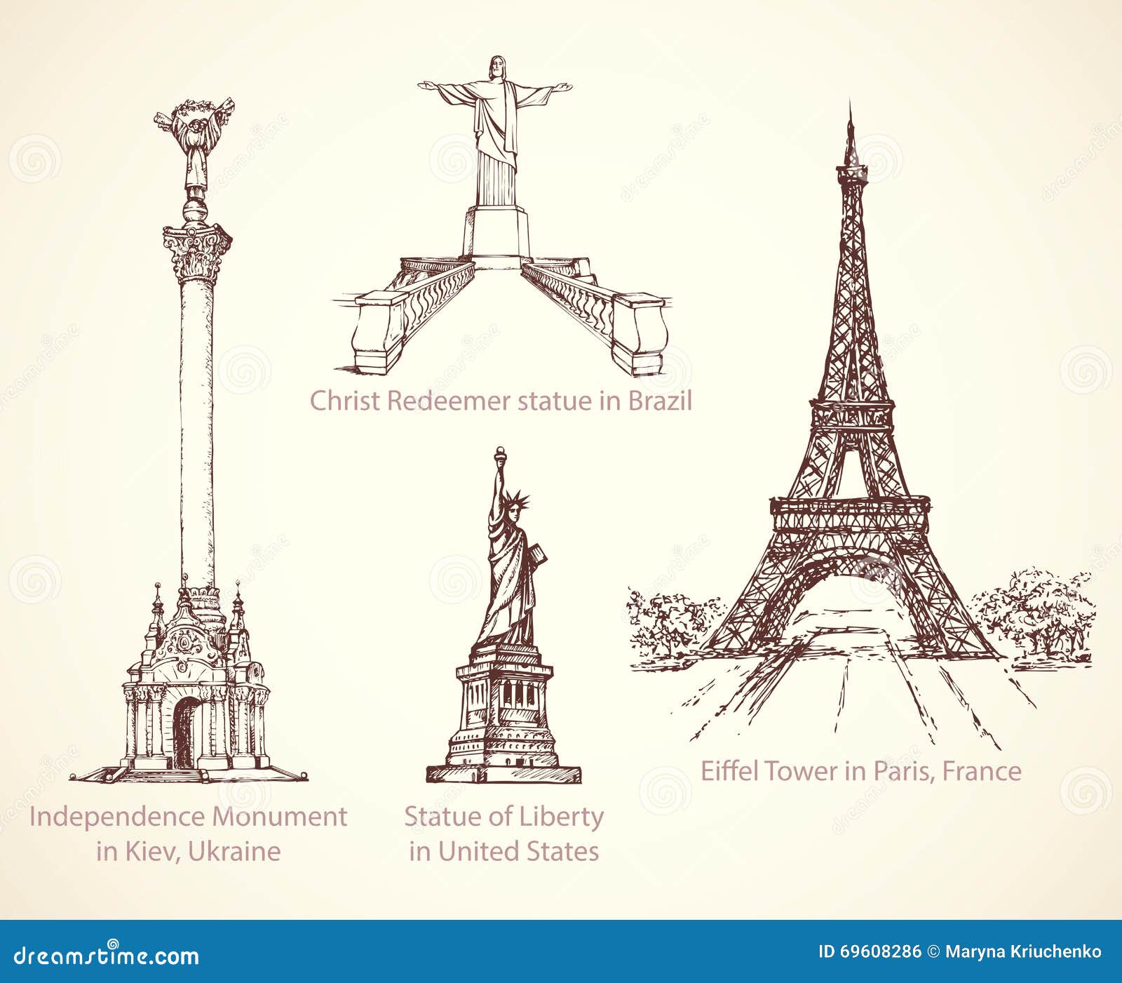 World Famous Historical Monuments. Vector Sketch Stock Vector - Image