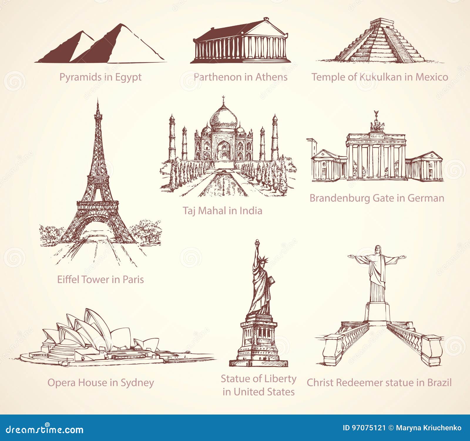World famous historical monuments Vector sketch Stock Vector by Marinka  111895378