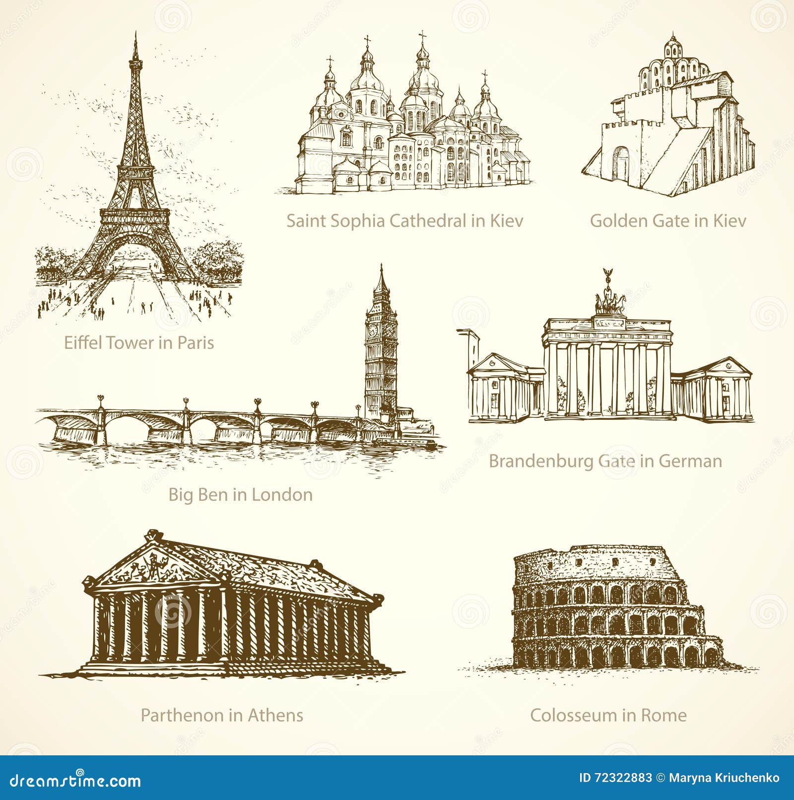 World famous historical monuments Vector sketch Stock Vector by Marinka  115457316