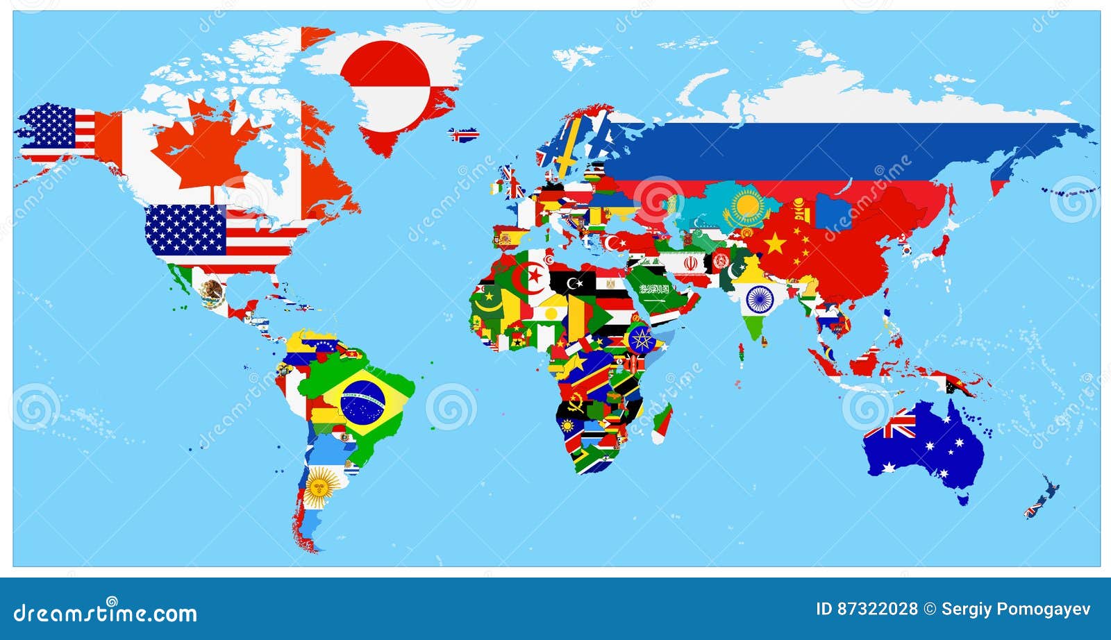 World Flag Map with a Blue Background Stock Vector Illustration of