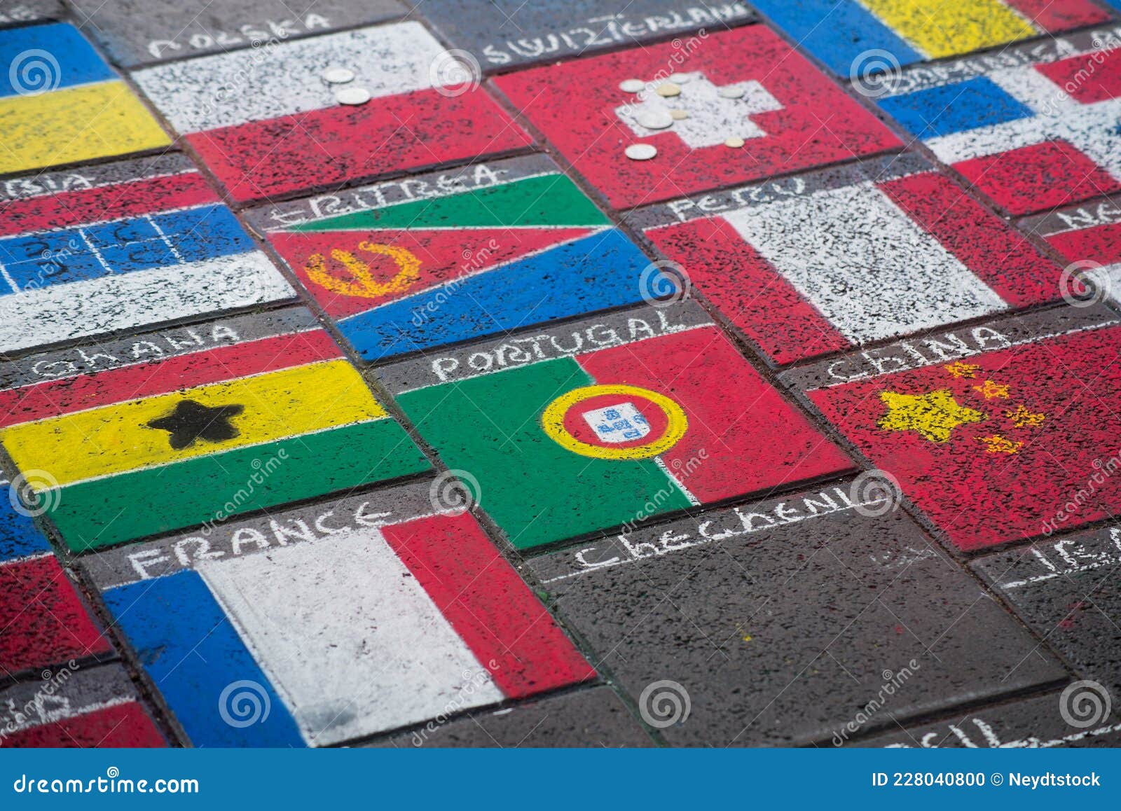 World Flags Drawing in the Street Stock Photo Image of nation, artist