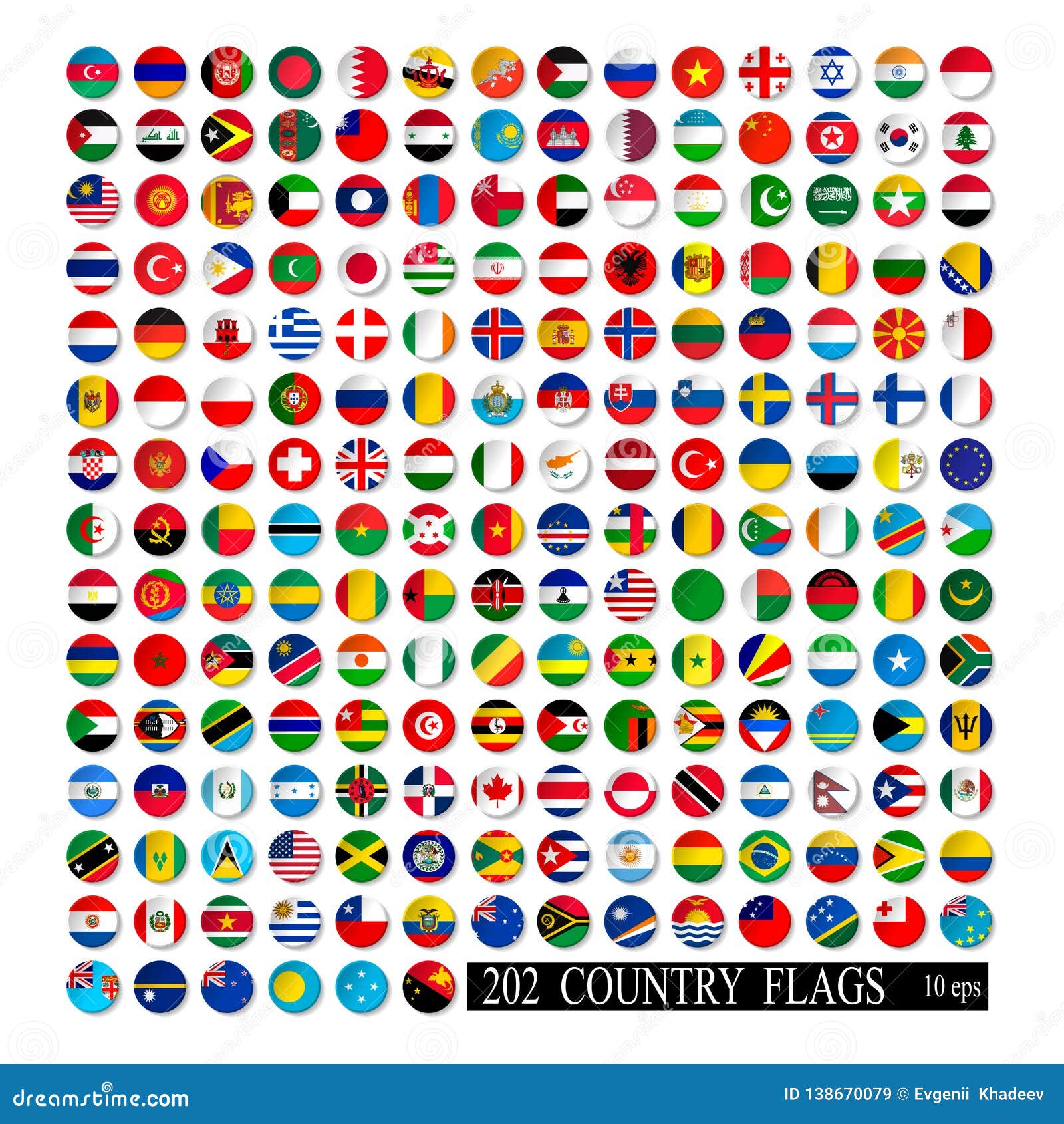 World Flags Set Round Icons With Shadow Isolated Vector Illustration