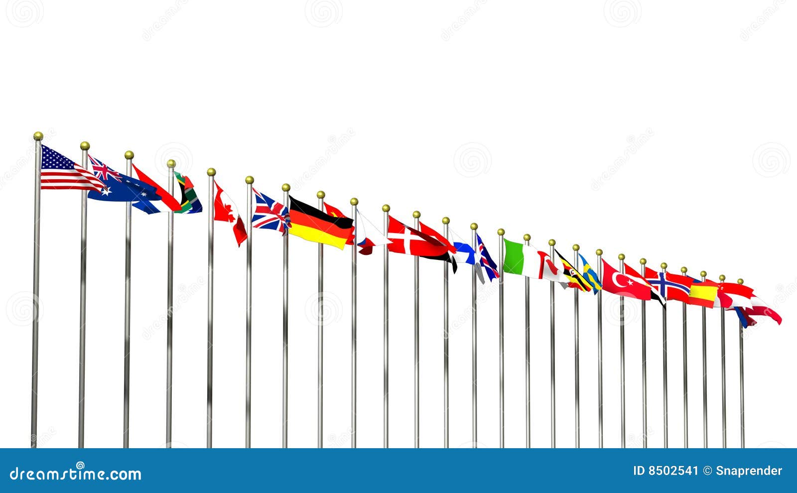 World flags on white stock illustration. Illustration of poles 8502541