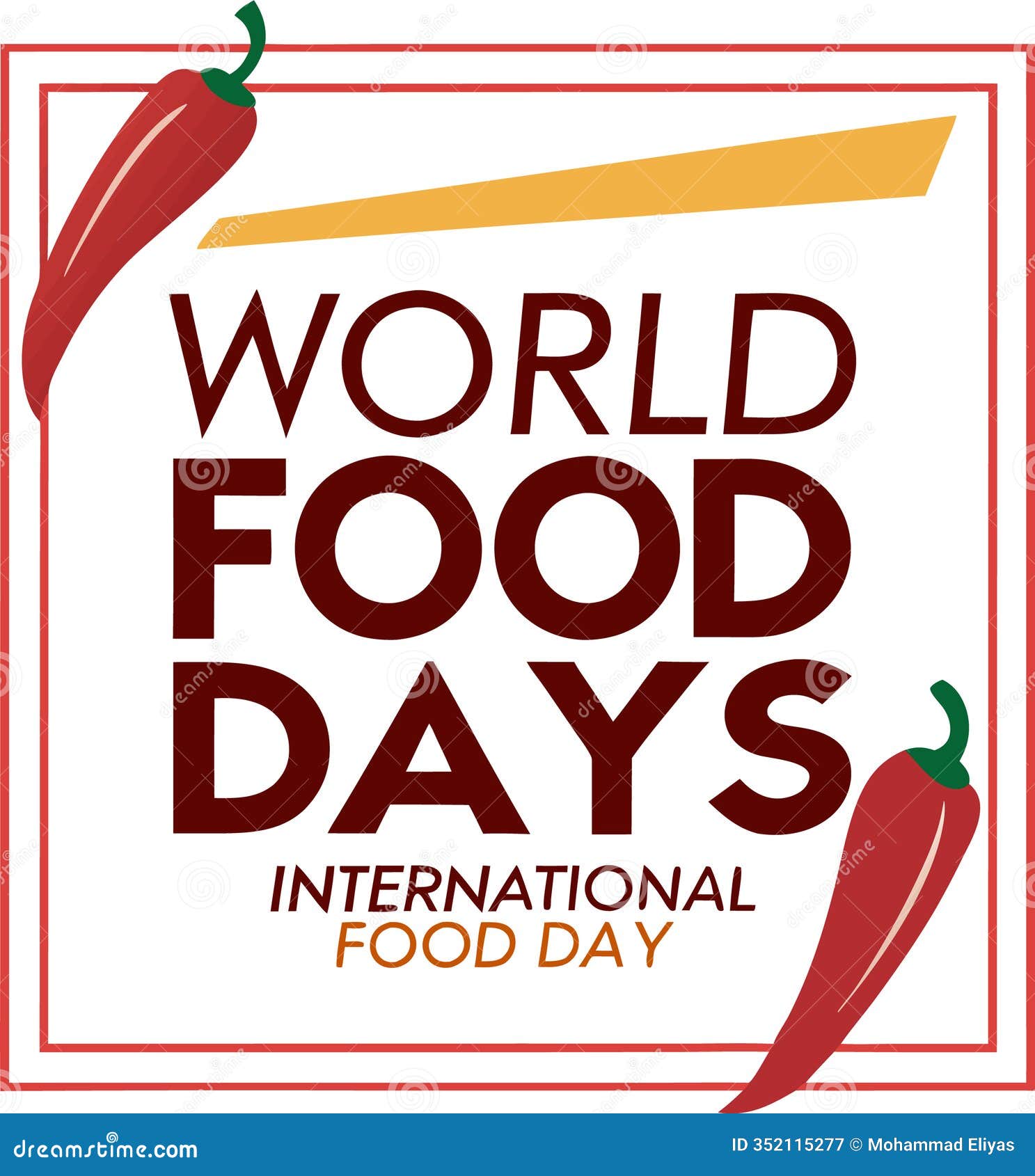 world food days text effect template  with 3d style, international food day. business brand and logo with red chillies,