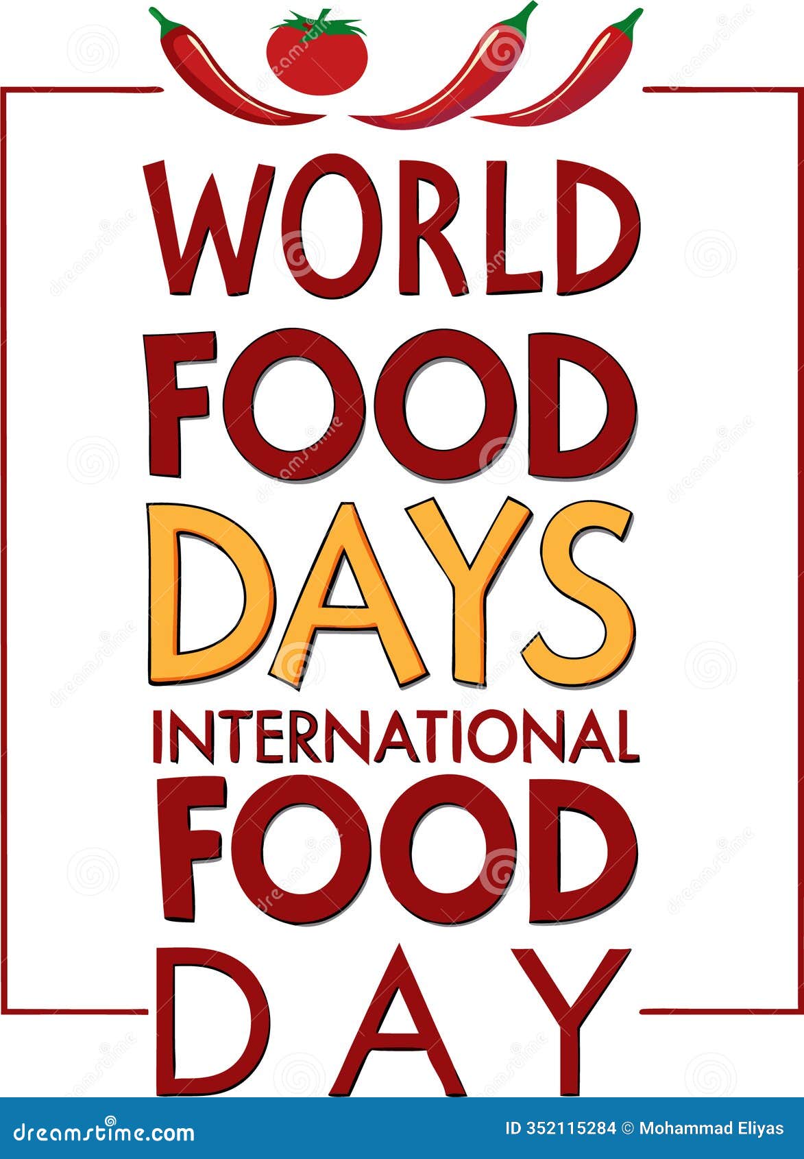 world food days text effect template  with 3d style, international food day. business brand and logo with red chillies,