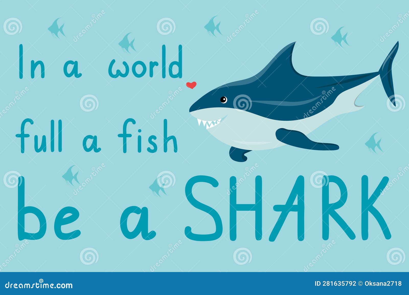 Horizontal Vector Illustration of Cartoon Shark with Quote Stock Vector Illustration of water